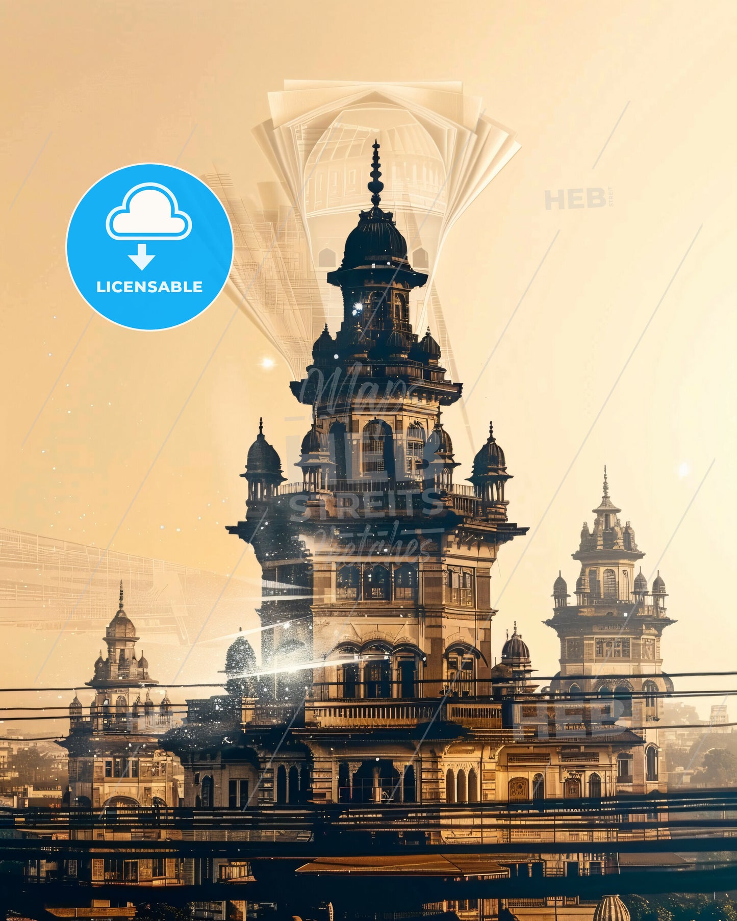 Bangalore Skyline Composite Art in Local Colors - A large building with towers and a tower