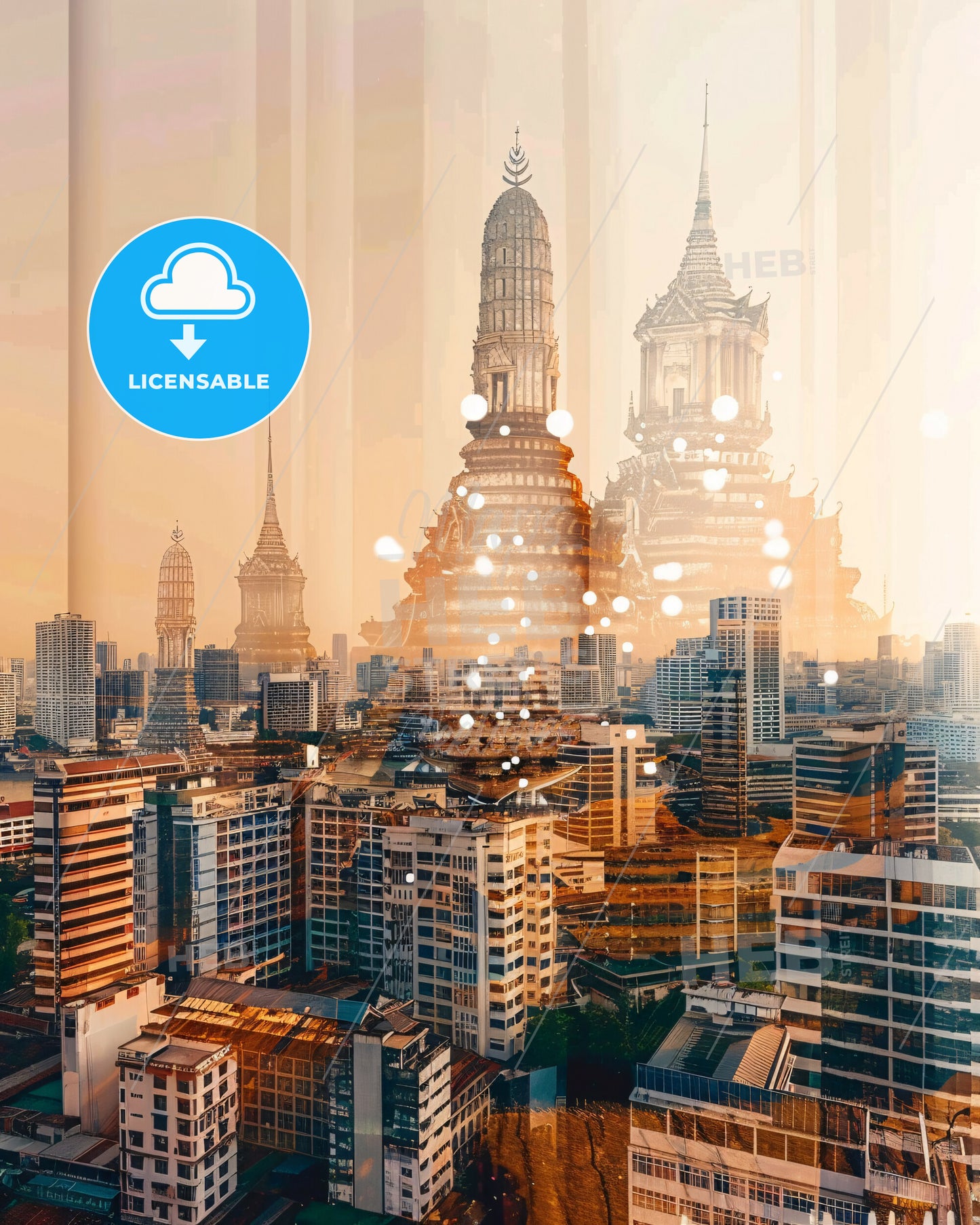 Bangkok Art Deco Skyline Vista Poster - A city with many tall buildings