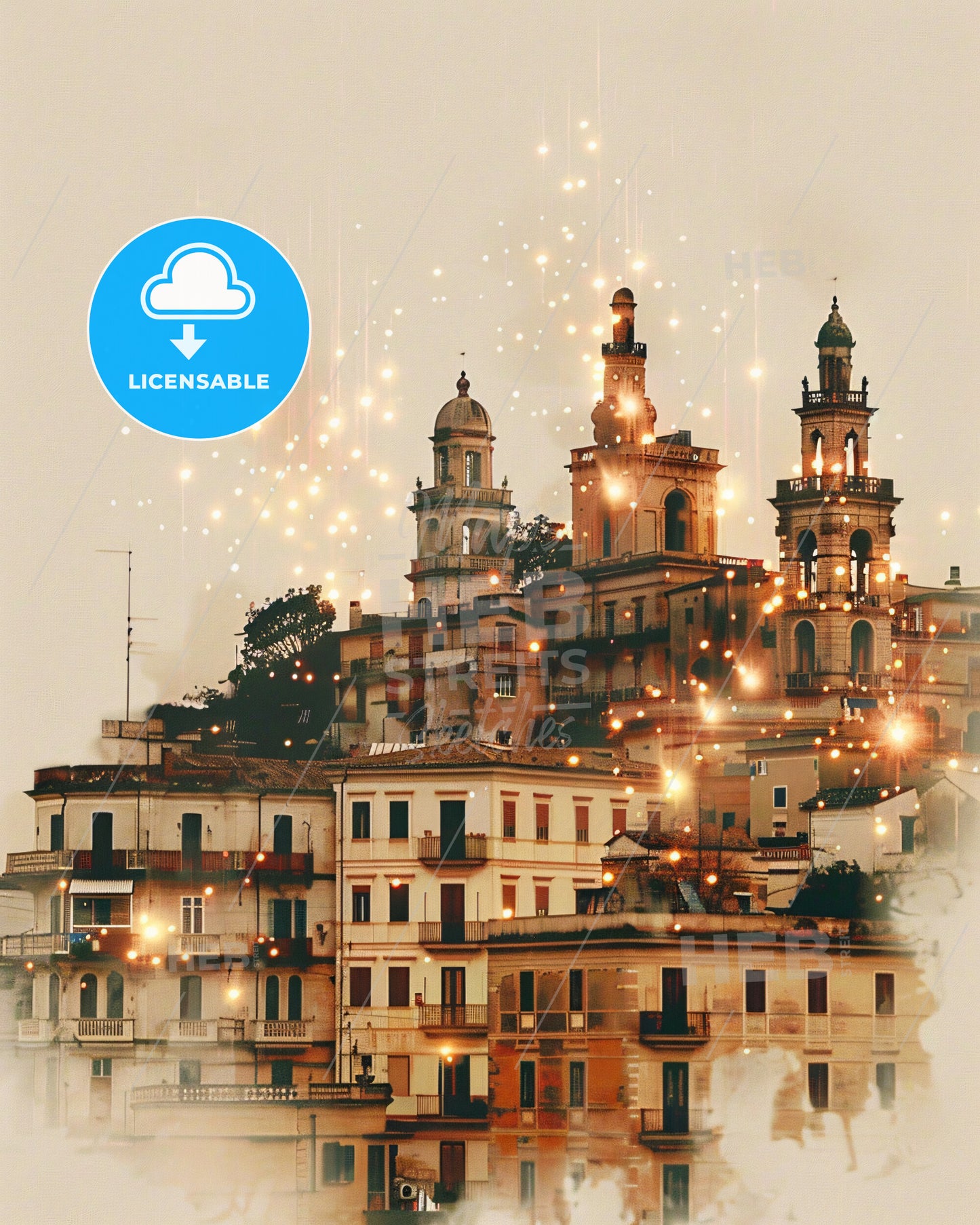 Barletta Skyline Composite Art Poster - A group of buildings with lights