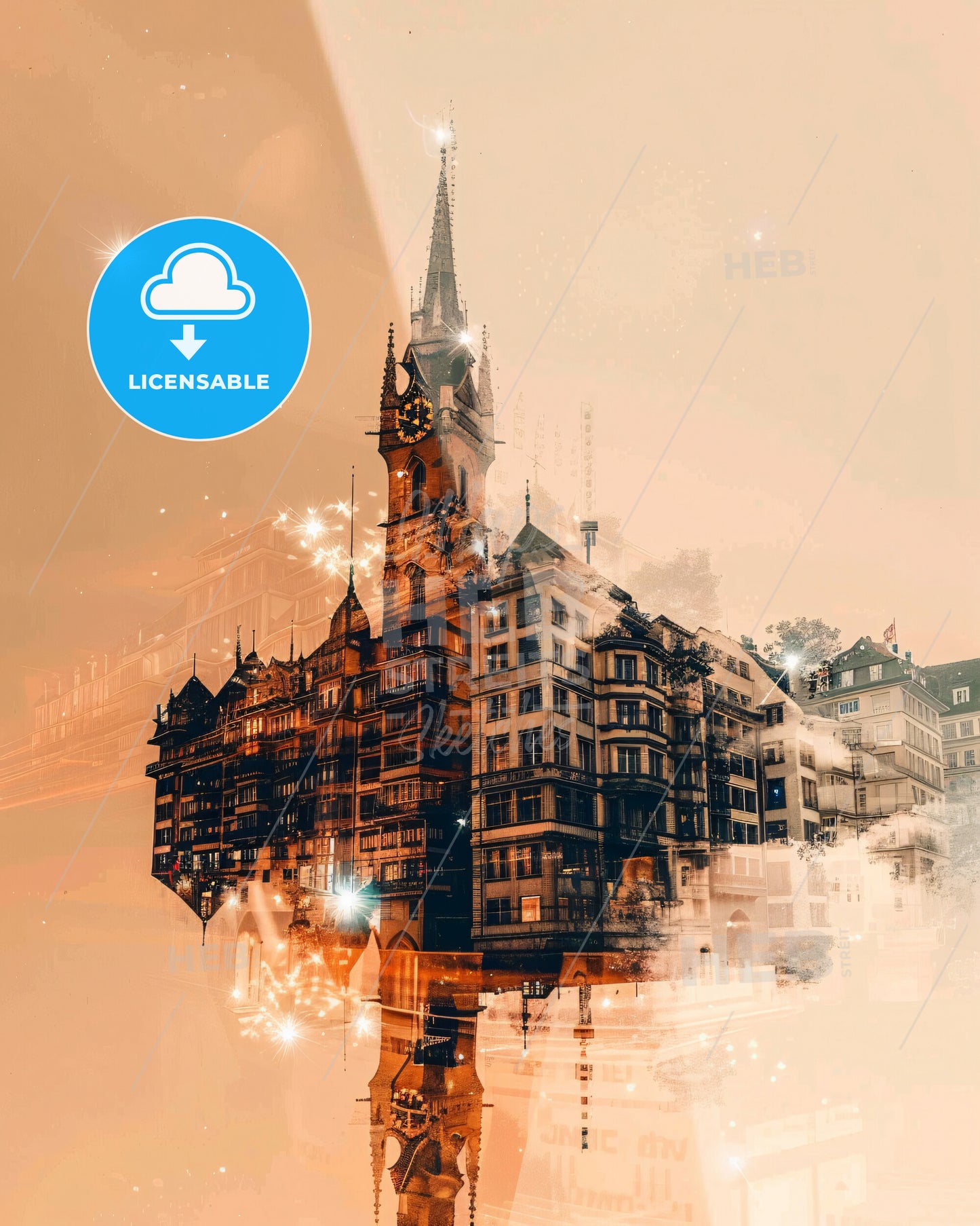 Basel: Double Exposure Dreamy Skyline Art - A double exposure of a building