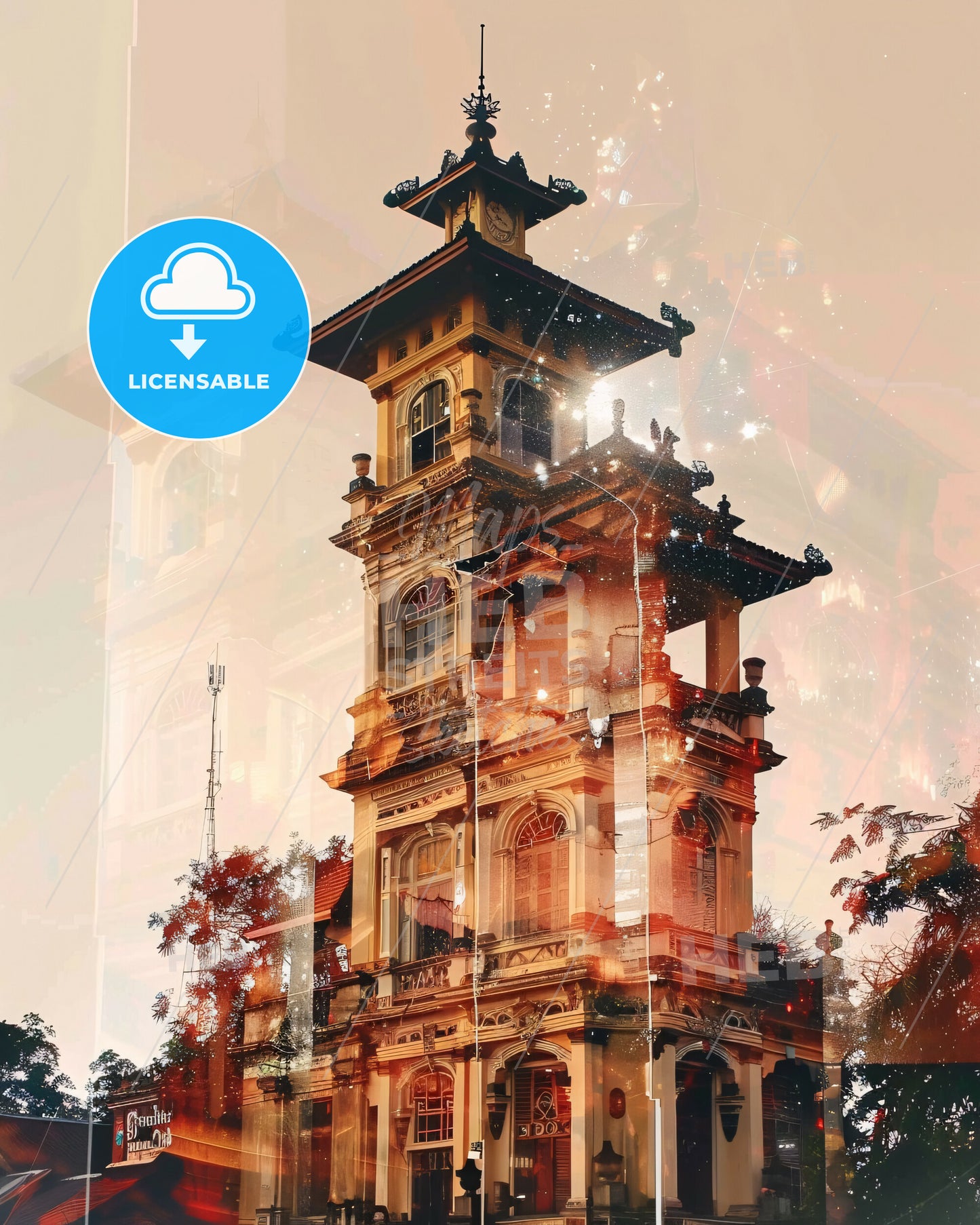 Batam Indonesia Skyline Bright Beige Poster - A building with a tower