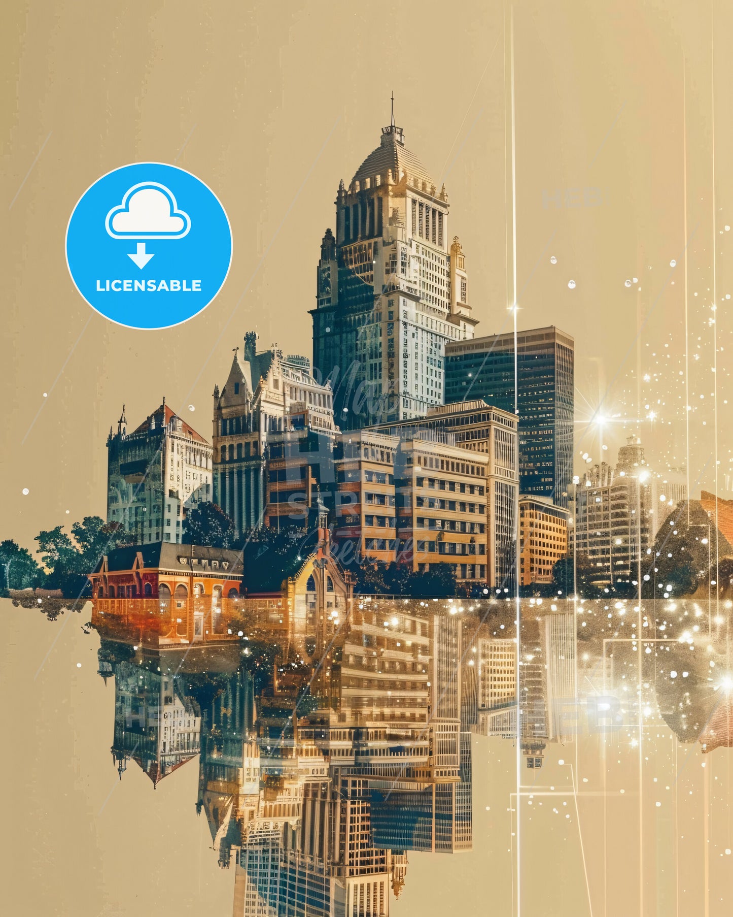 Baton Rouge Skyline City Lights Sparkles Poster - A city with many buildings and a reflection of it