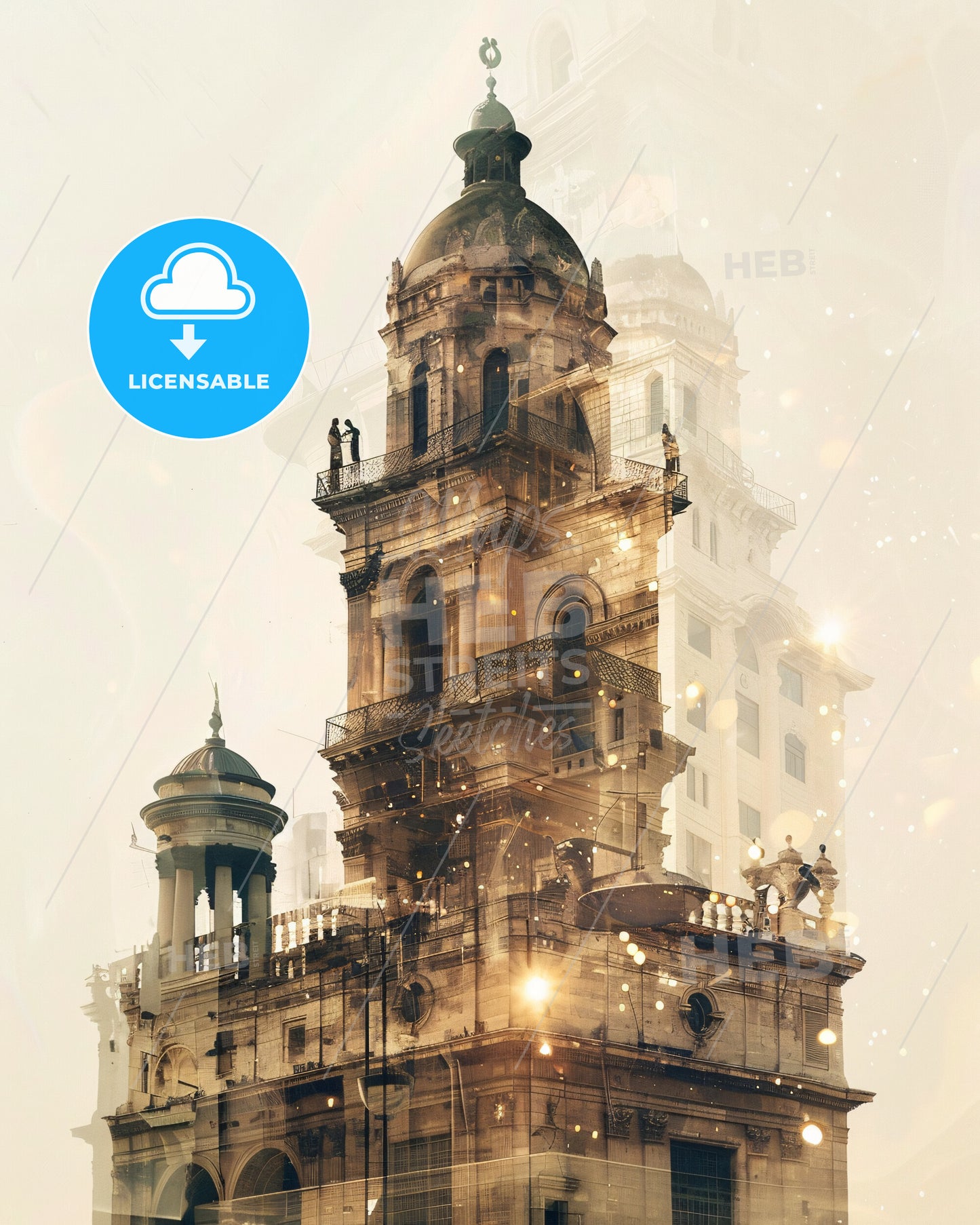 Beersheba Skyline Double Exposure Art - A large building with a tower