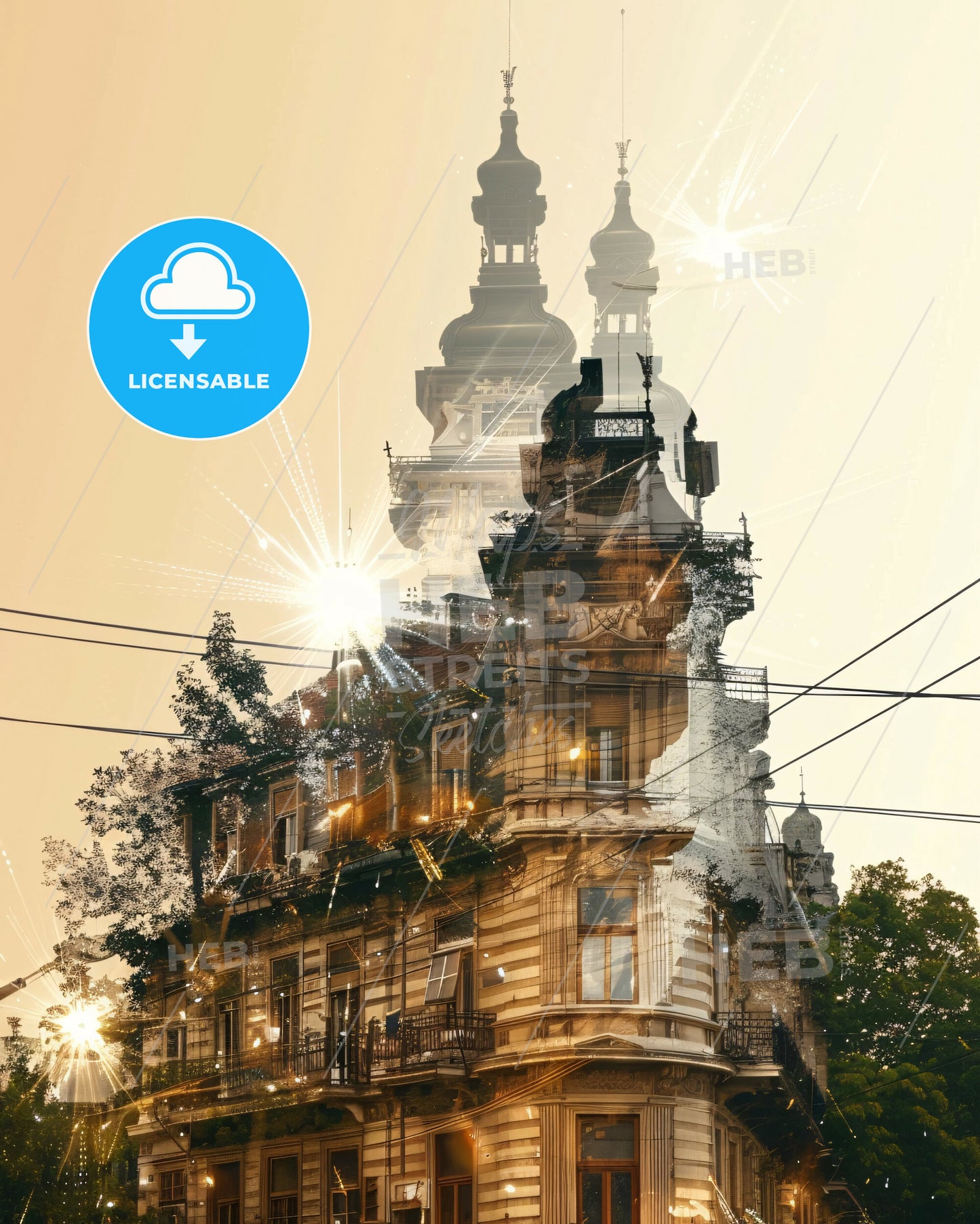 Belgrade Serbia Cityscape Composite Art Skyline Poster - A building with a tower and trees