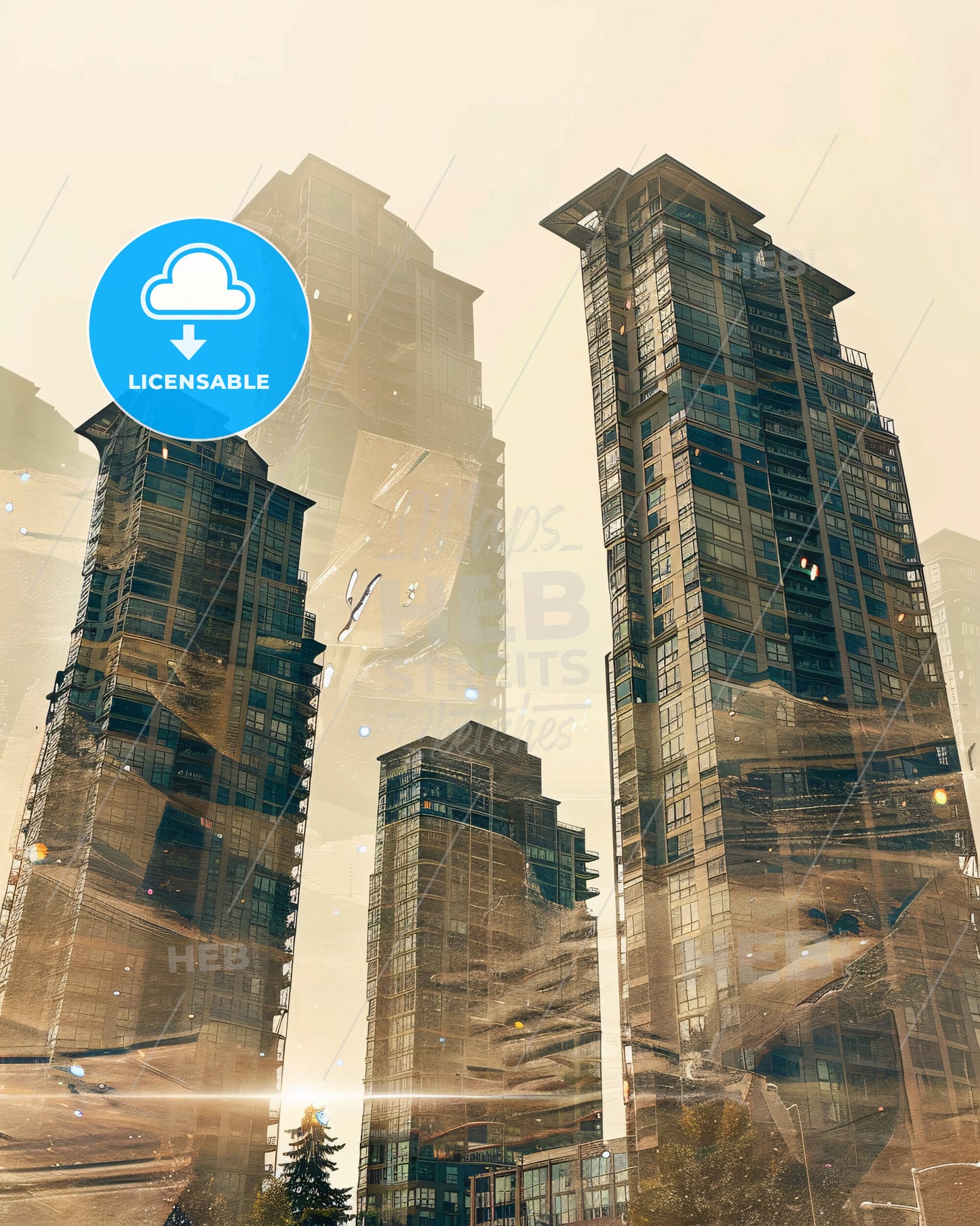 Bellevue City Skyline Composite Poster Art - A group of tall buildings