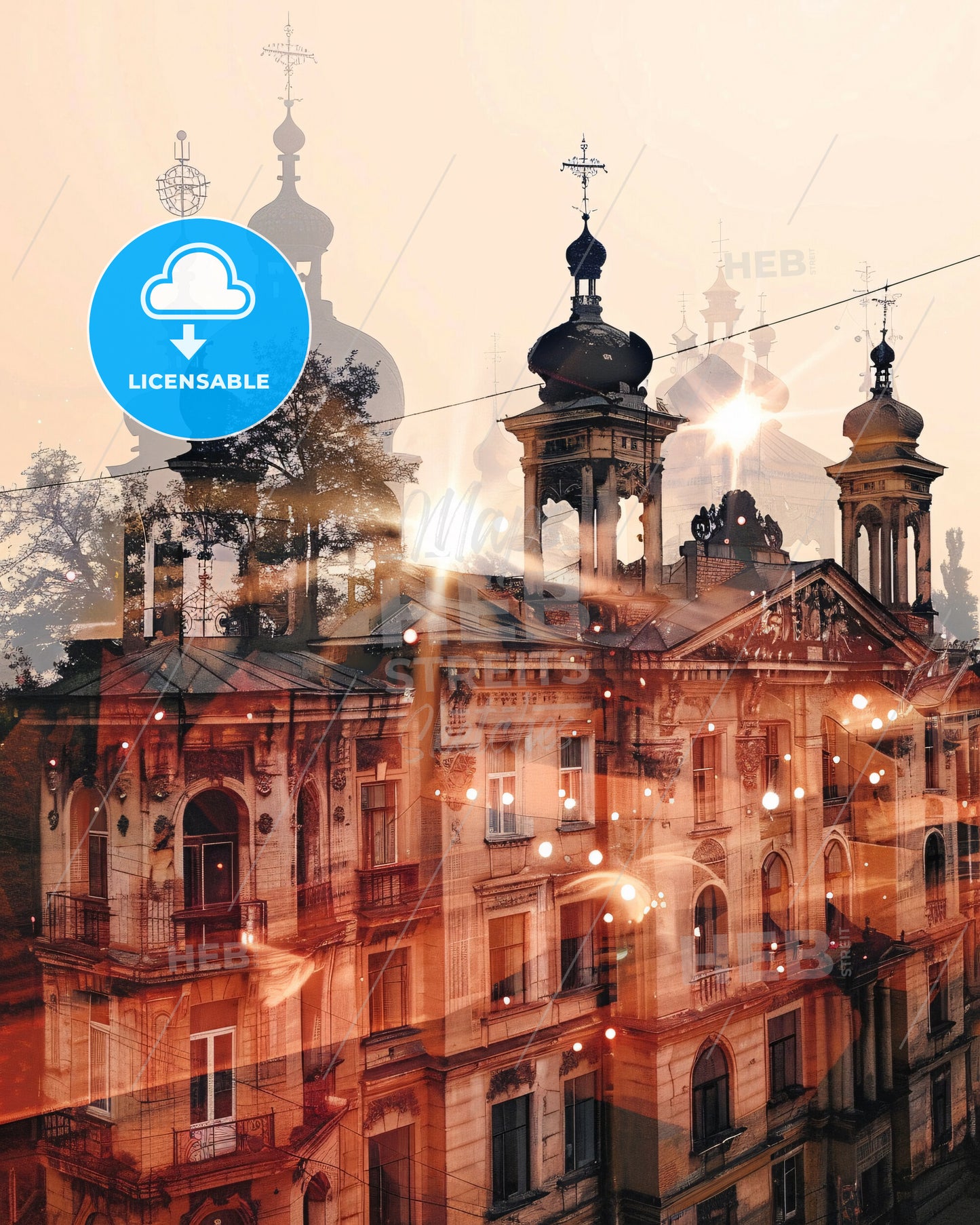 Bender (Tighina) City Skyline Composite Art - A building with a tree and a light