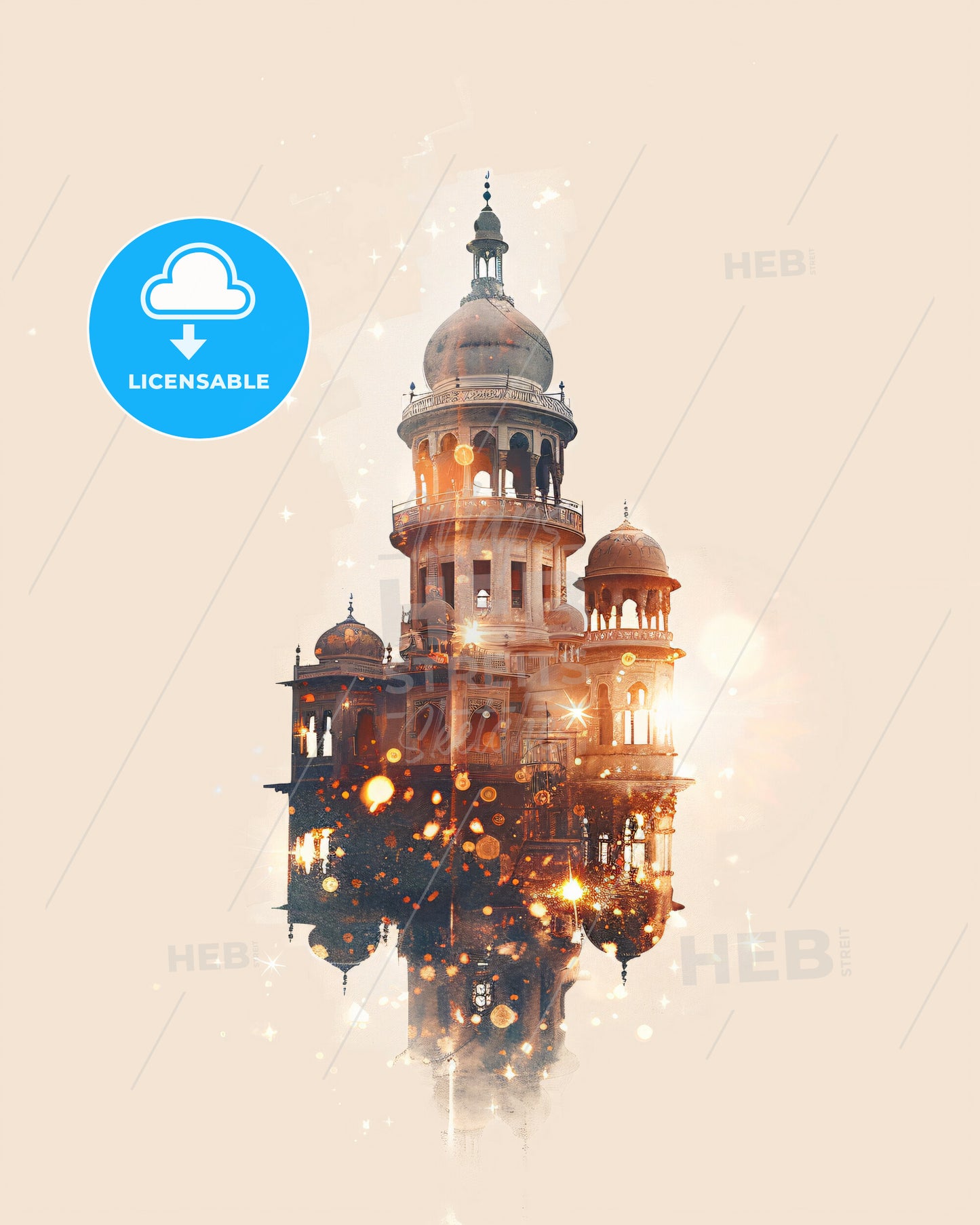 Benghazi Skyline Double Exposure Composite Art - A building with a dome and a tower