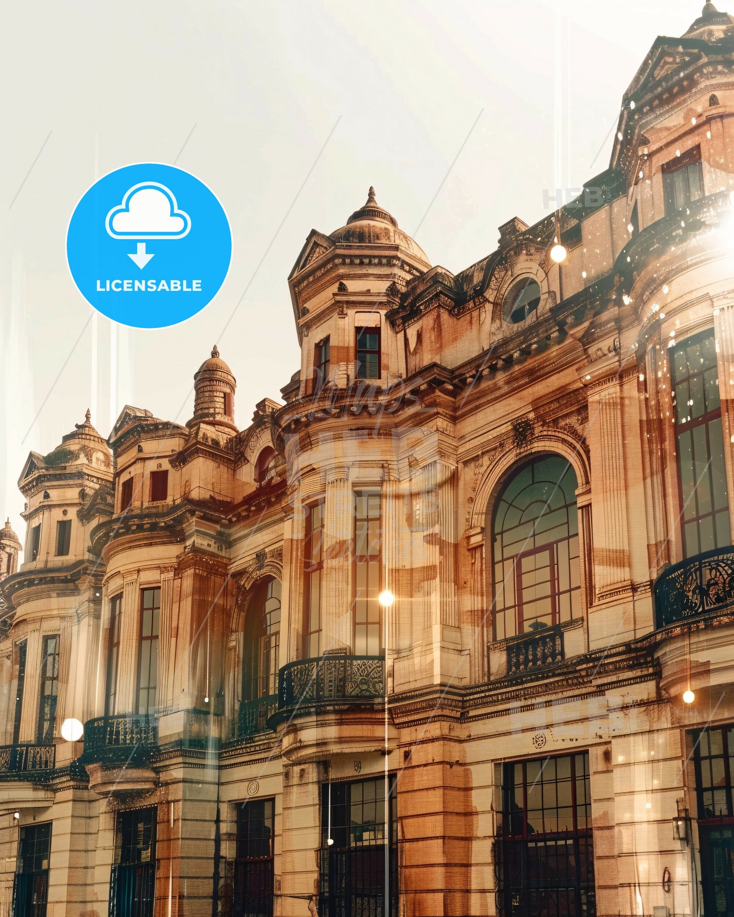 Benin City Skyline Double Exposure Art - A large building with many windows