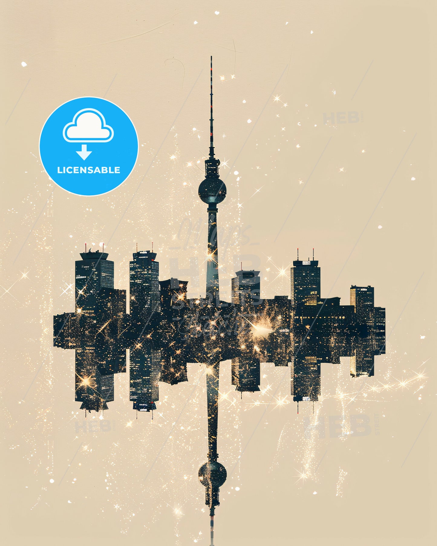 Berlin: Silhouette Skyline With Glittering Sparkles - A city skyline with fireworks