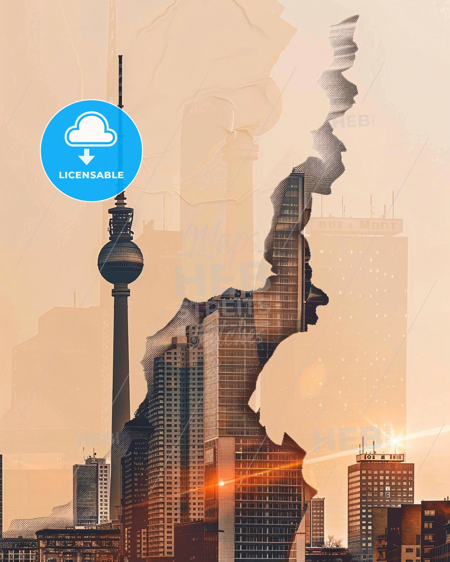 Berlin City Skyline Double Exposure Art Poster - A double exposure of a city