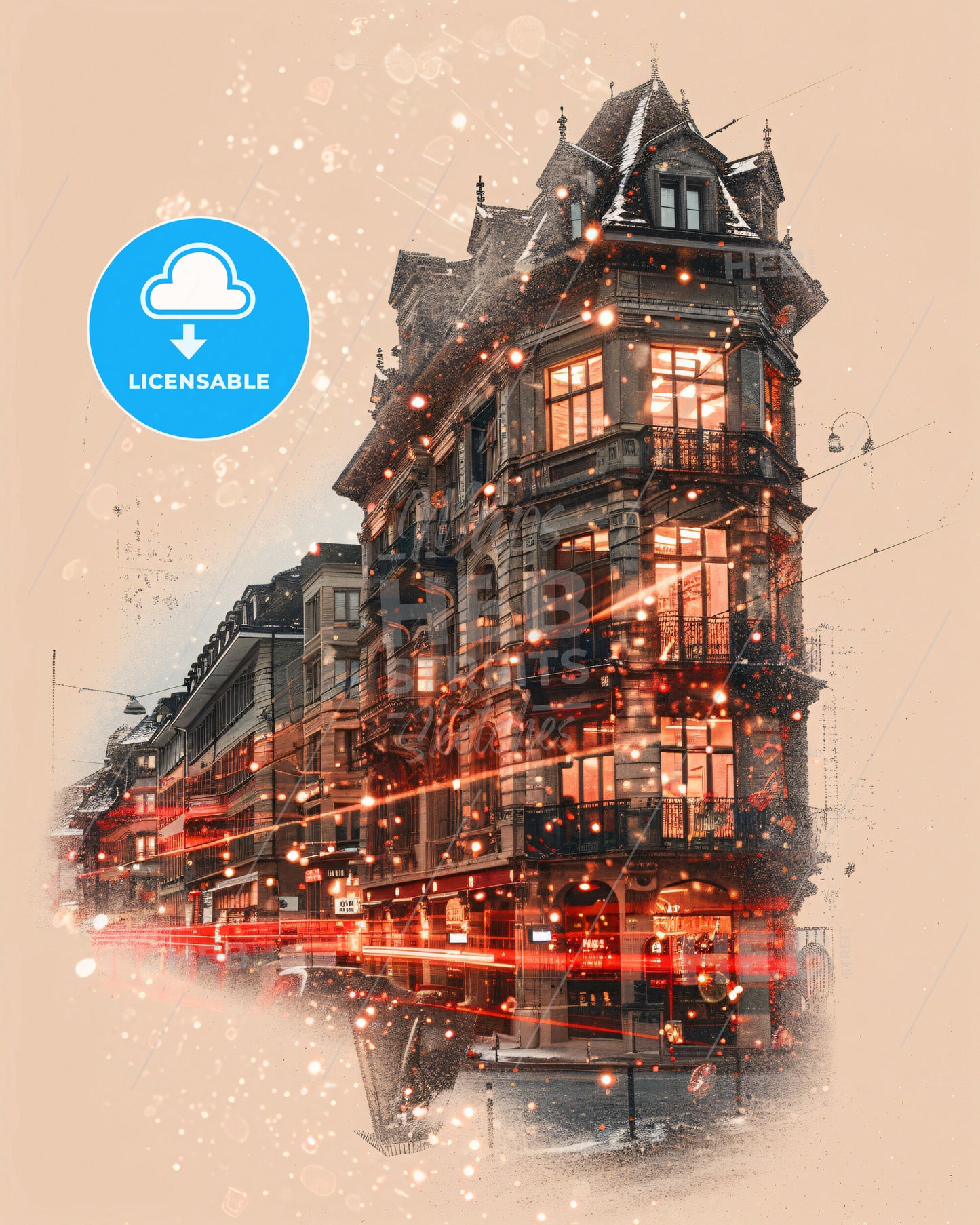 Biel/Bienne City Skyline Artwork: Swiss Architectural Elegance - A building with lights on it