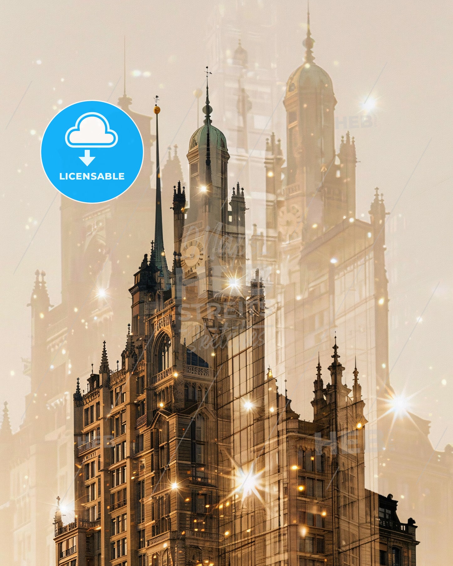 Biel/Bienne: City Skyline Composite Art on Beige - A double exposure of a building