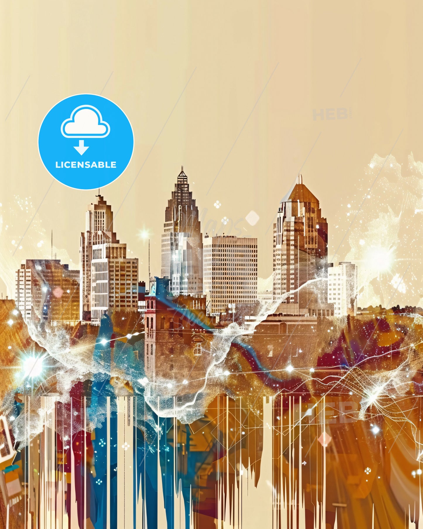 Birmingham City Skyline Double Exposure Composite Art - A city skyline with many buildings