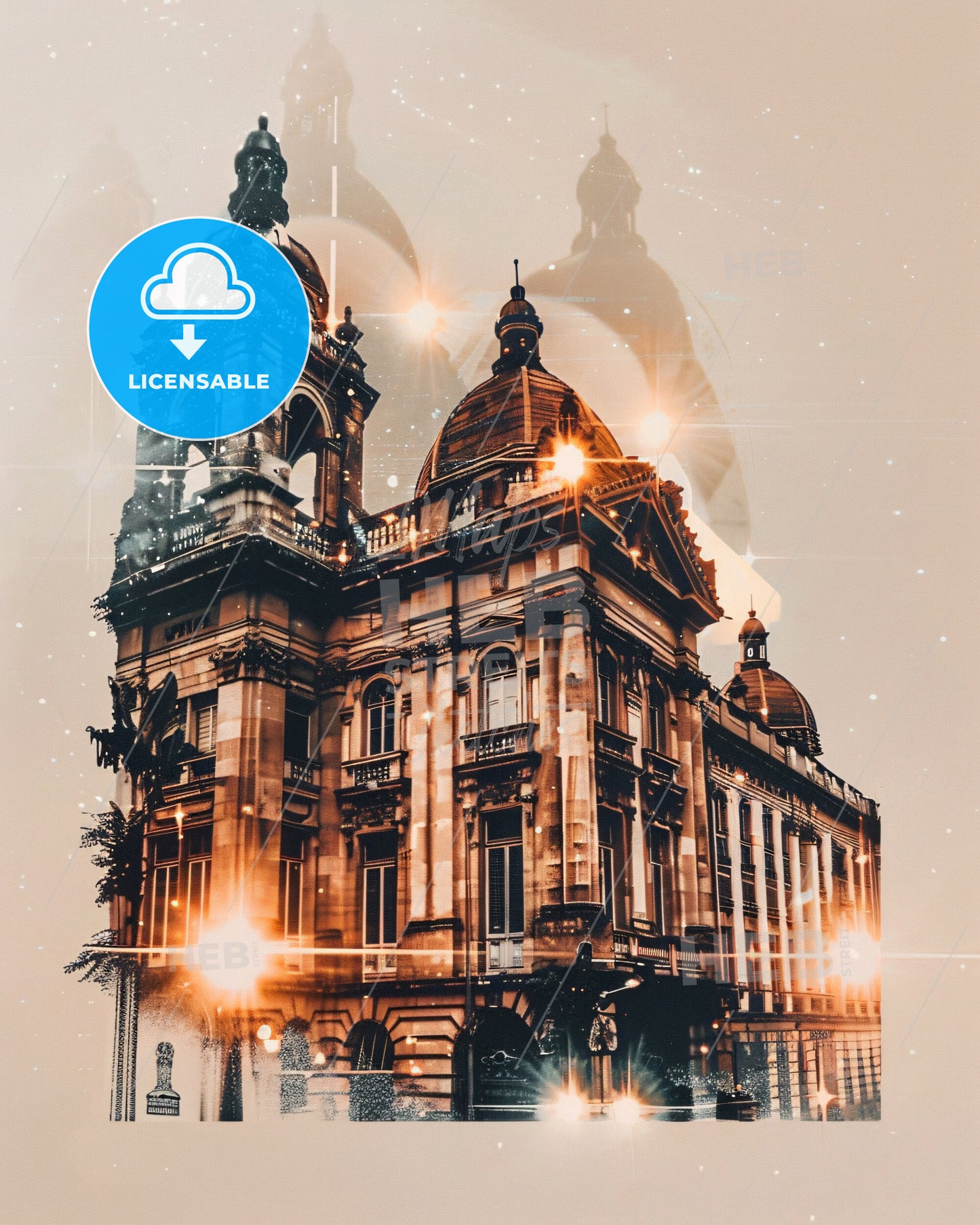 Blumenau Skyline Double Exposure Poster Art - A building with a dome shaped roof