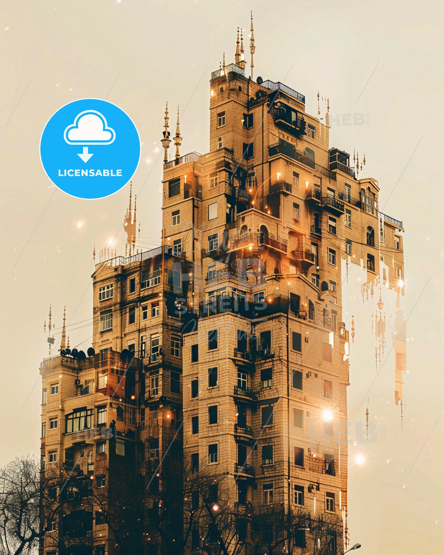 Bnei Brak Skyline Double Exposure Composite Art - A building with many windows