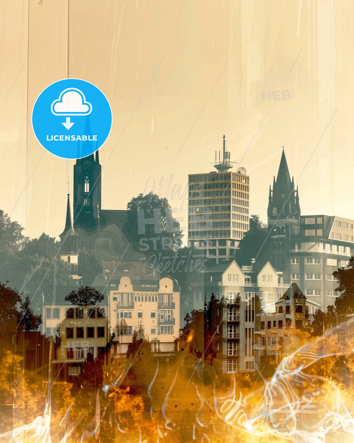 Bonn, Germany Skyline Poster with Blisters - A city with tall buildings and trees