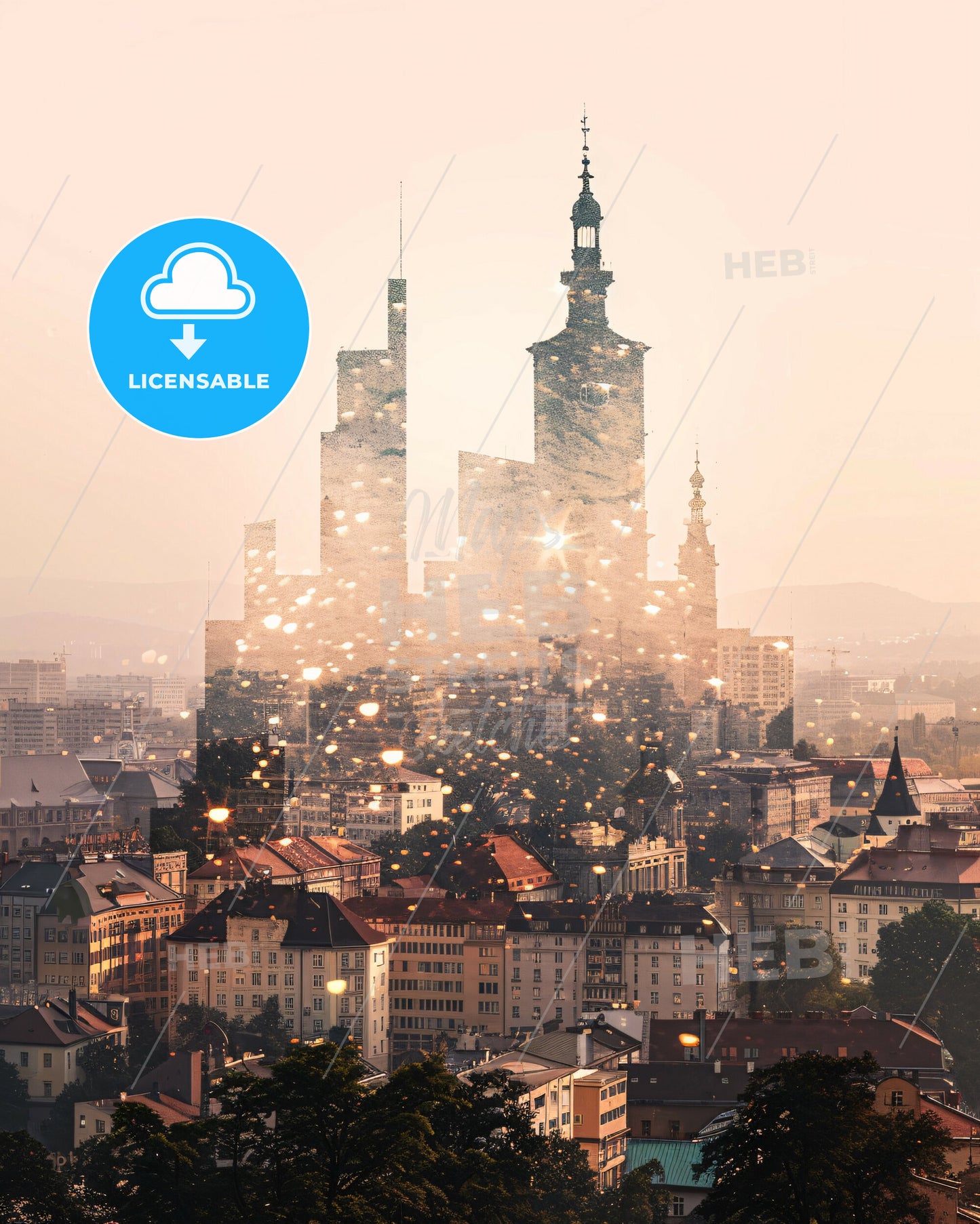 Bratislava Skyline Poster Art: Pastel Reflections - A city with many buildings