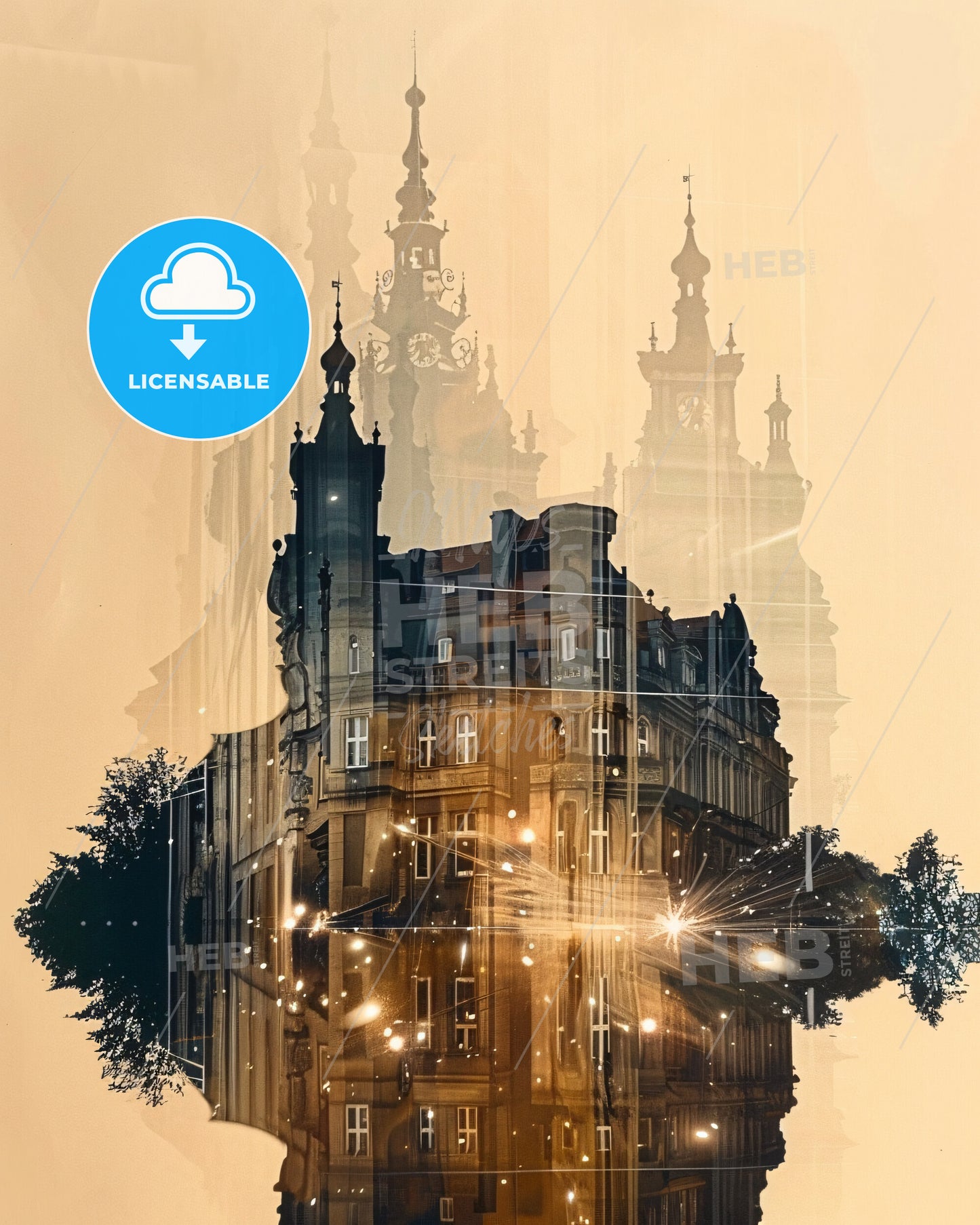 Braunschweig Skyline Silhouette Art Poster - A building with towers and lights