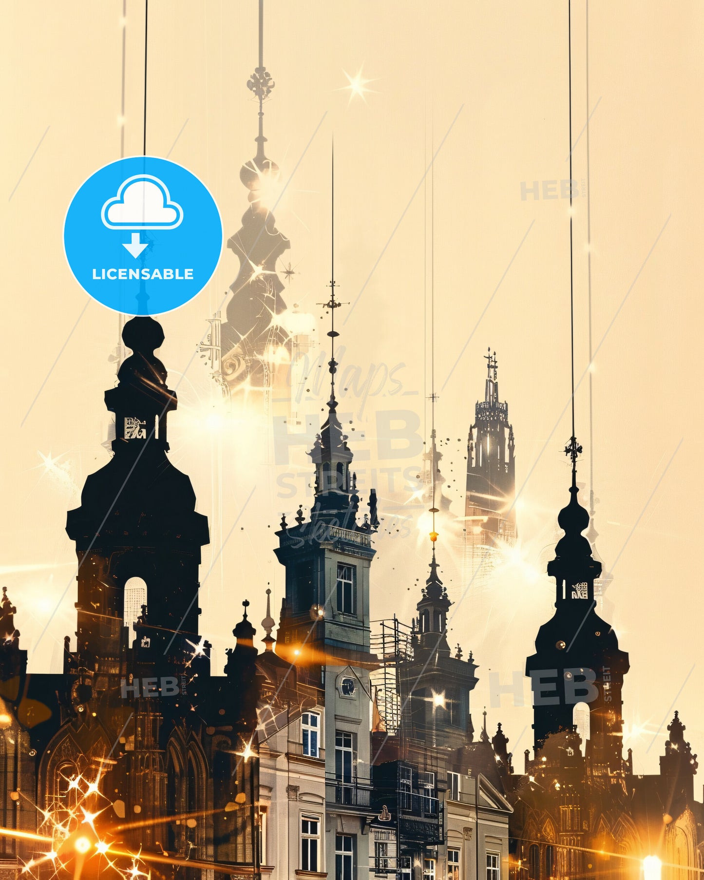 Braunschweig Double Exposure Cityscape Art Poster - A group of buildings with towers and spires