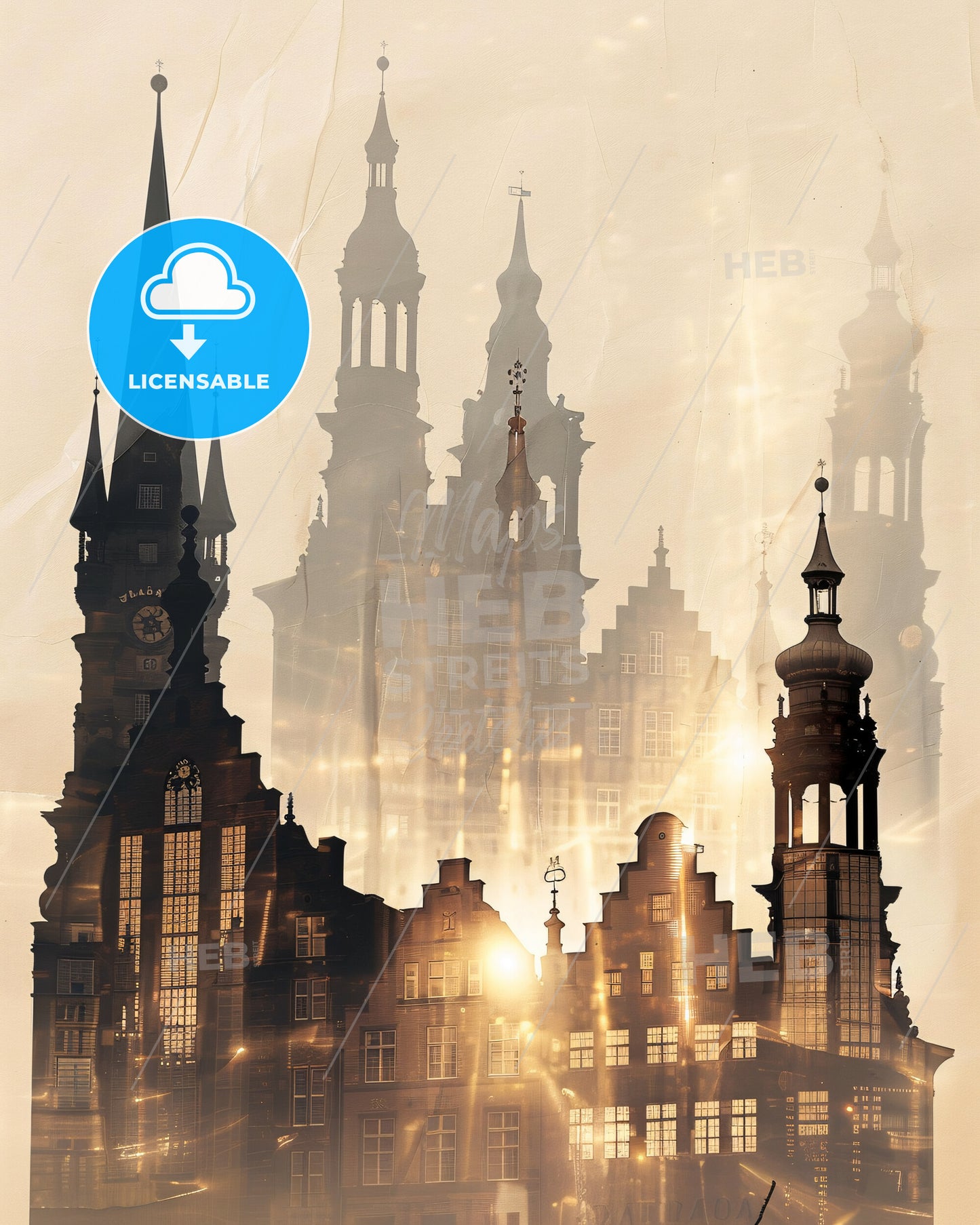 Bremen Skyline Poster Essence in Beige - A silhouette of a building with towers and spires