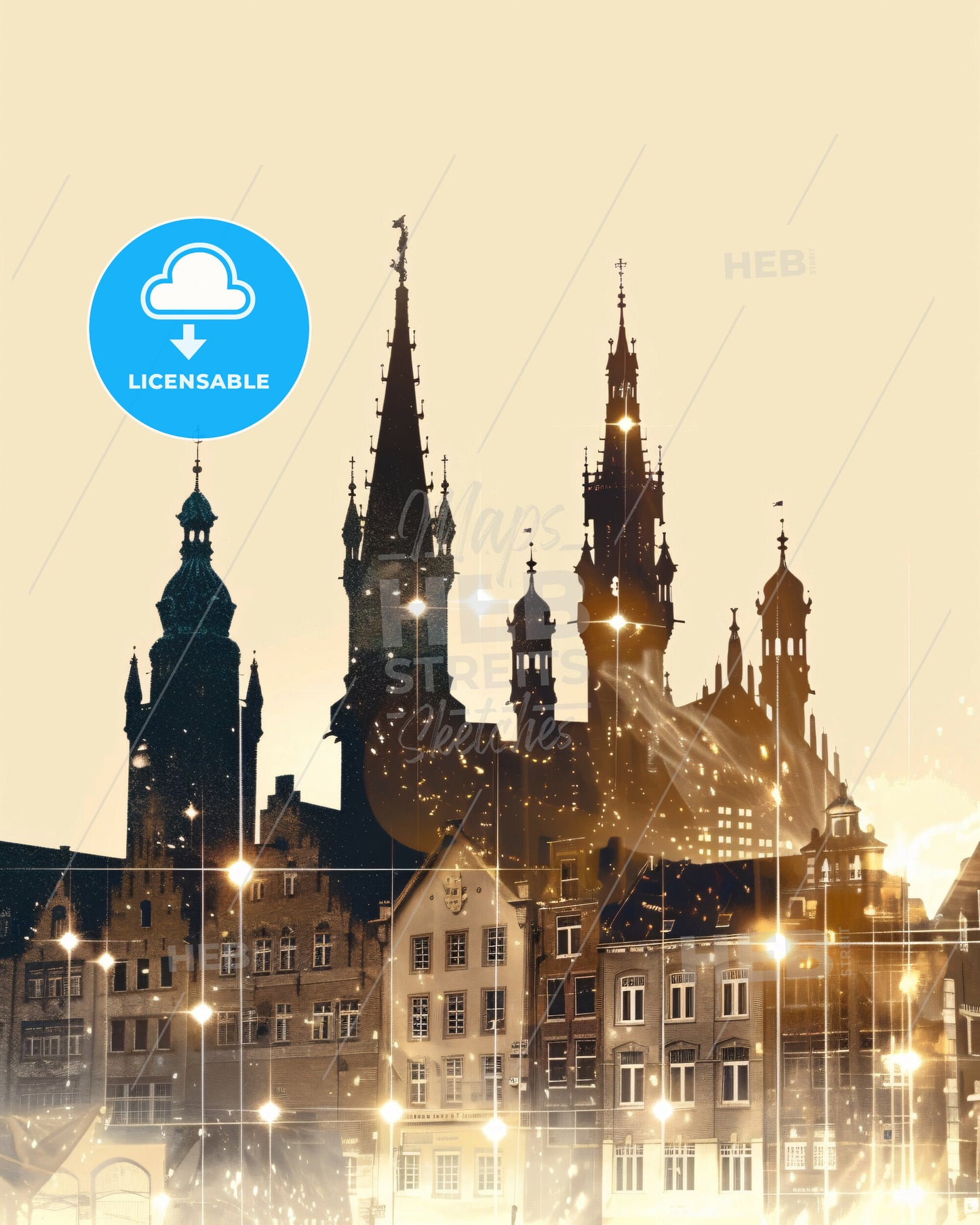 Bremen Skyline Double Exposure Composite Art Poster - A city skyline with many buildings