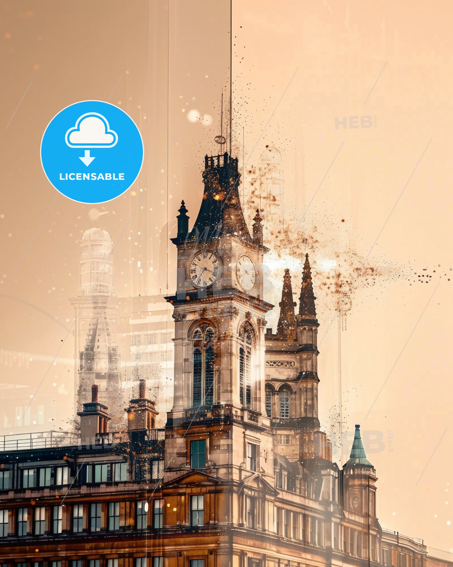 Bristol City Skyline Poster Art with Architecture Icons - A clock tower on a building