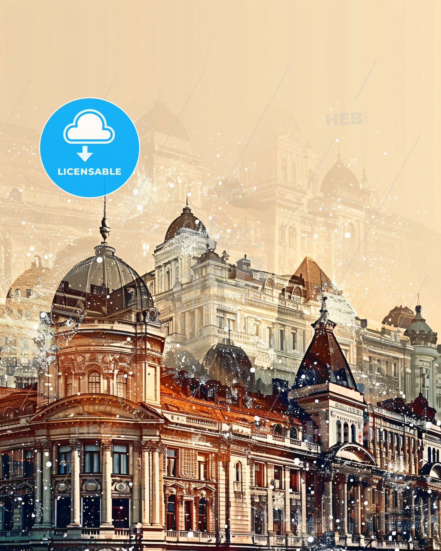 Bucharest Skyline Sparkles Local Icons Poster Art - A large building with many domes