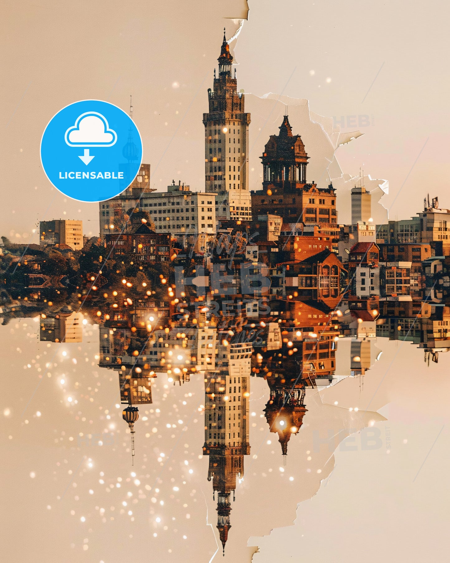 Bulawayo Skyline Double Exposure Art Poster - A city with many buildings reflected in water