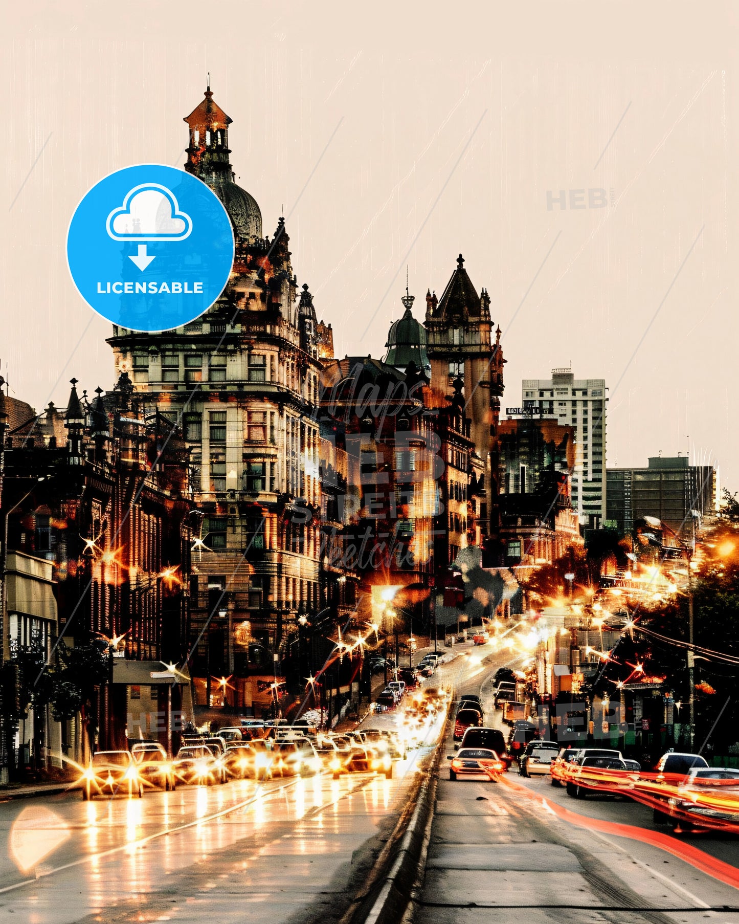 Bulawayo Skyline Double Exposure Art Poster - A street with cars and buildings in the background