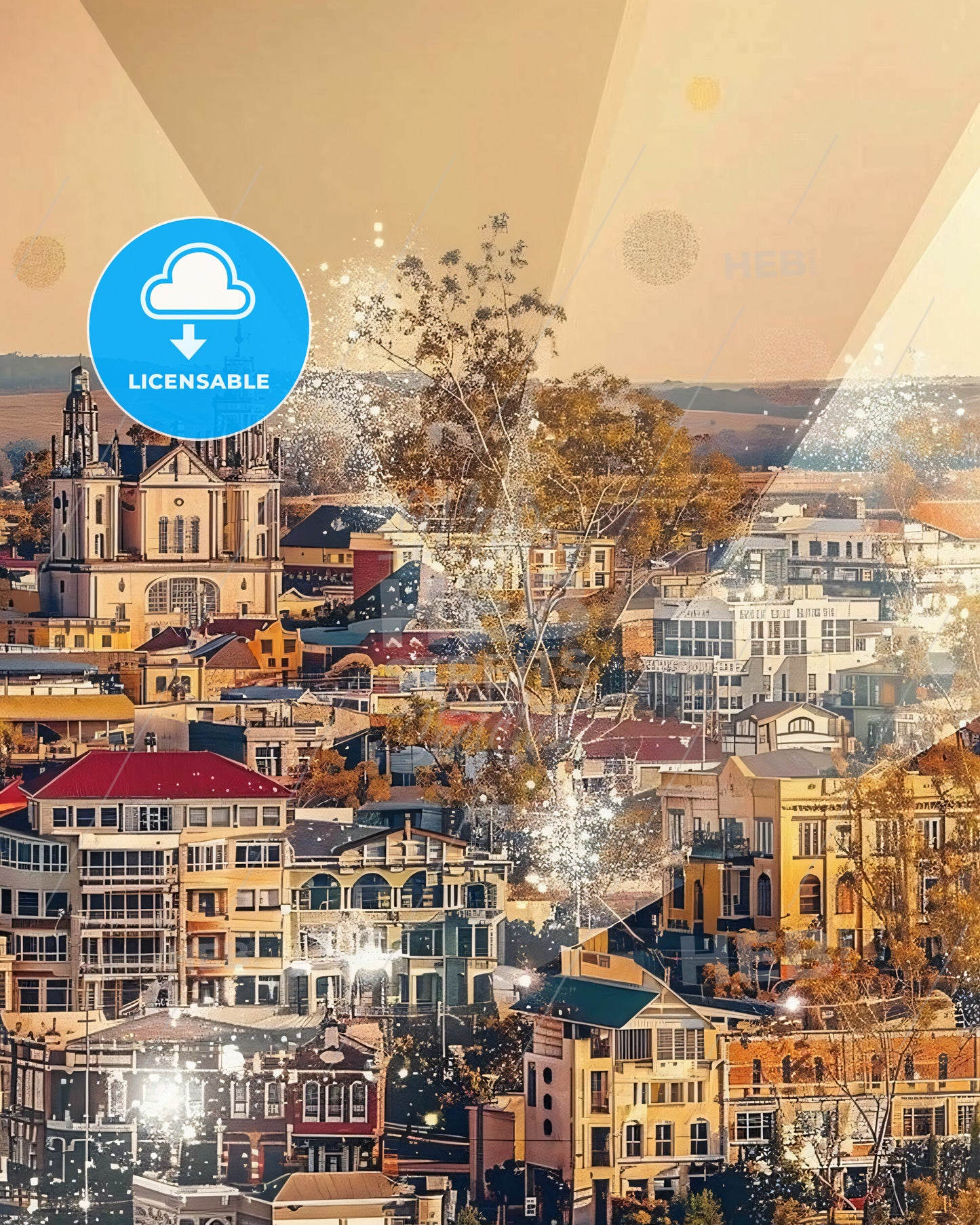 Bundaberg Skyline Double Exposure Composite - A city with many buildings