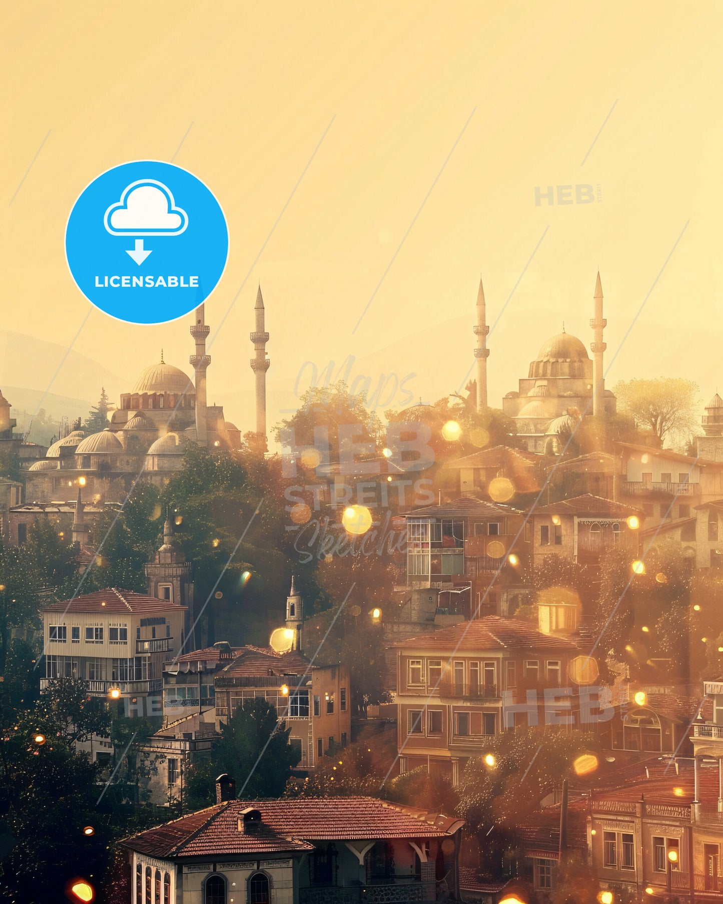 Bursa, Turkey: City Icons in a Unique Double Exposure - A city with many buildings and trees
