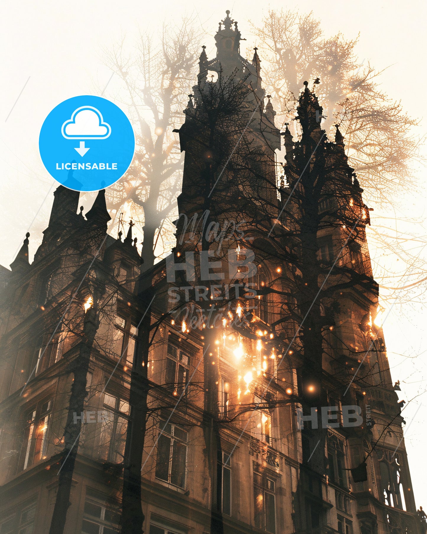 Caen France City Skyline Silhouette Double Exposure Poster - A building with trees in the background