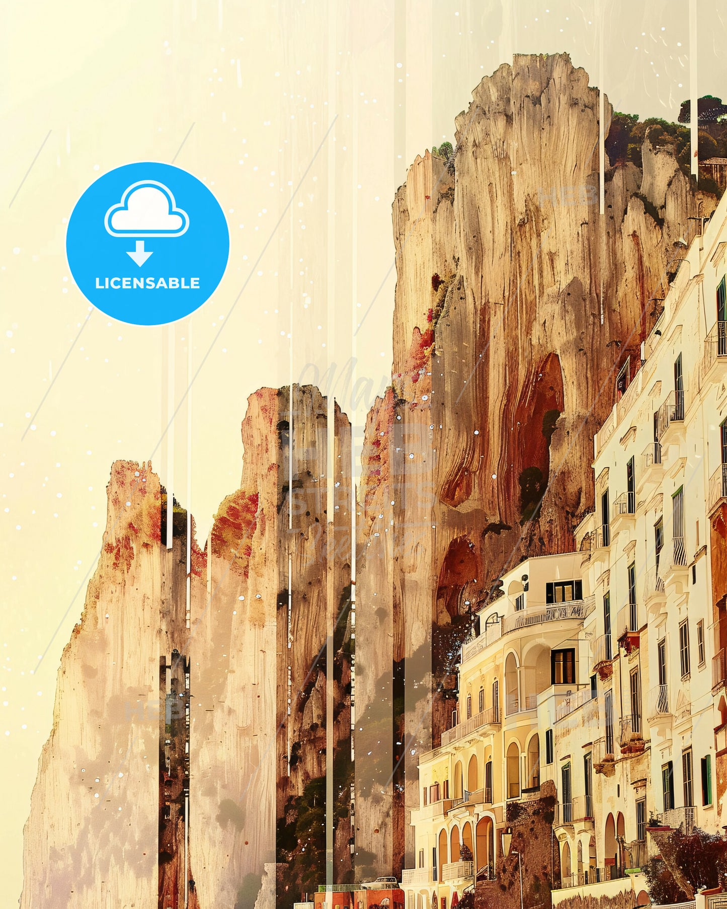Capri, Italy Skyline Double Exposure Composite Art Poster - A building next to a cliff
