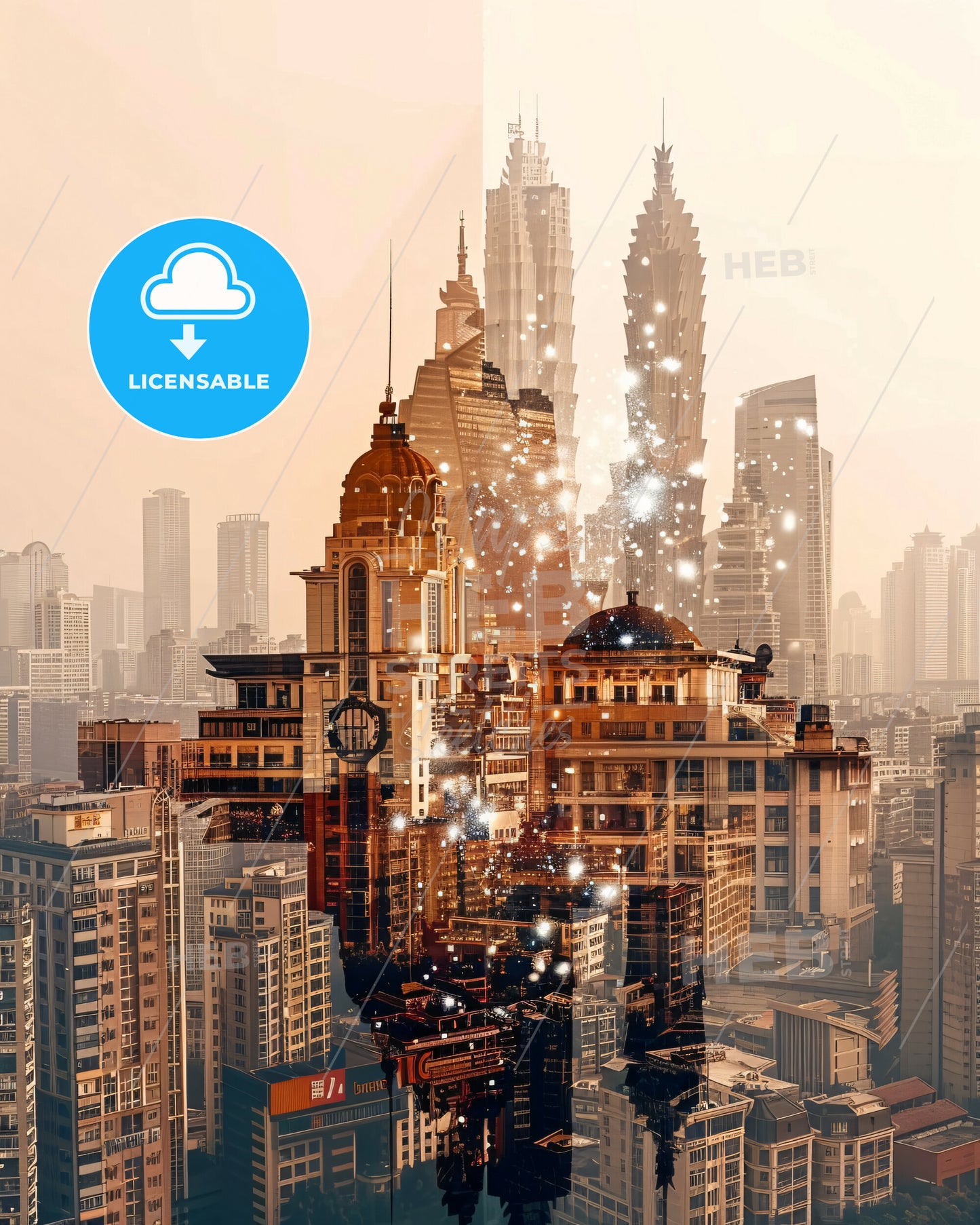 Changzhou Skyline Cityscape Double Exposure Poster - A city with many tall buildings