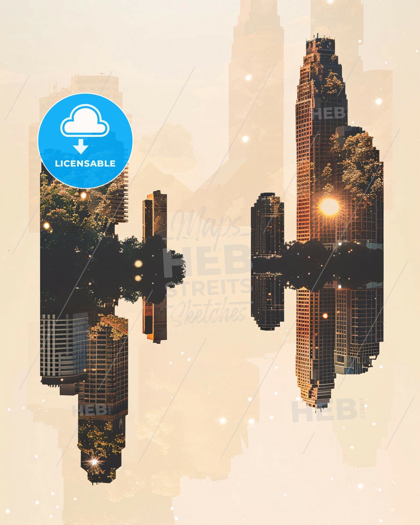 Chesapeake Skyline Bright Beige Poster - A multiple images of a city