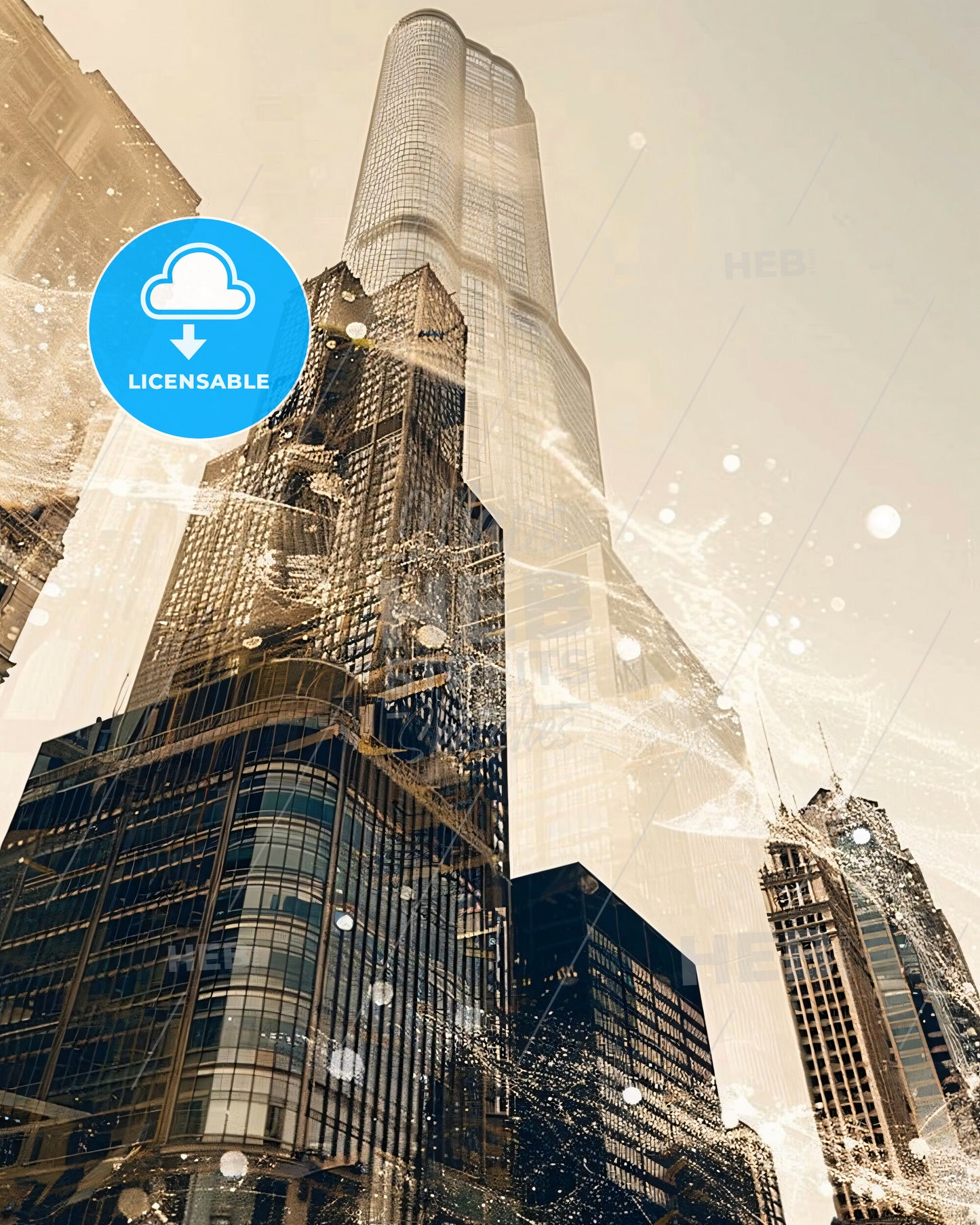 Chicago City Skyline Lights and Architecture Poster - A tall building with many windows