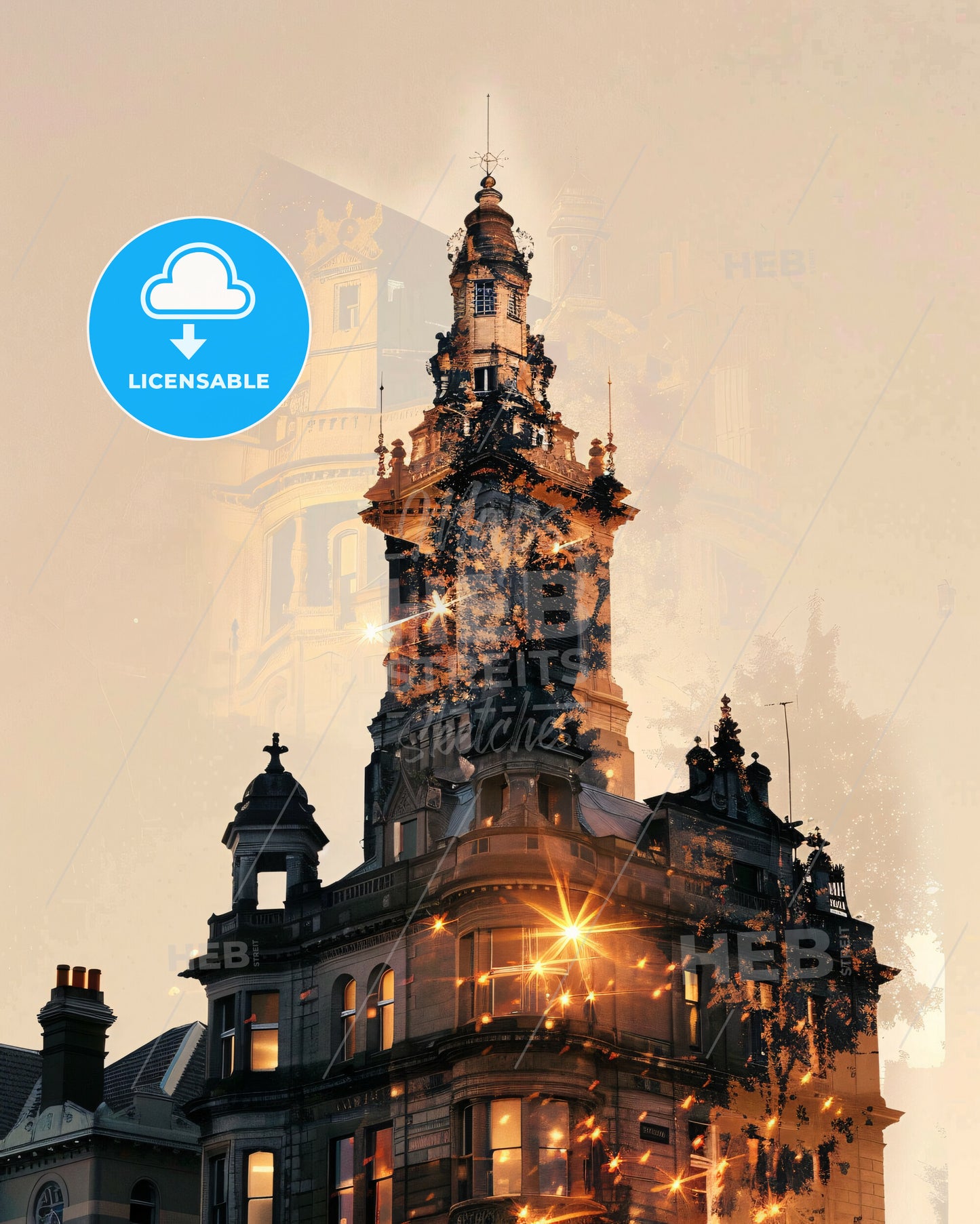 Christchurch Skyline Cityscape Composite Art Poster - A building with a tower