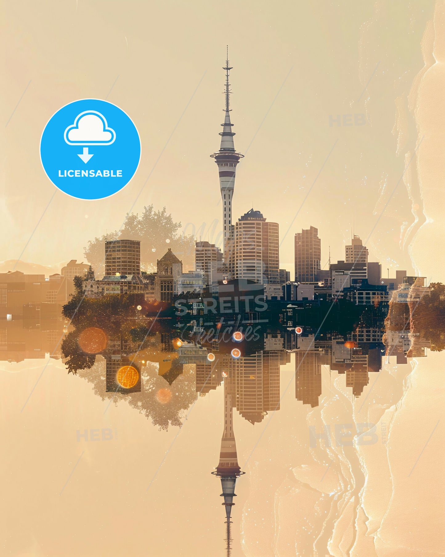 Christchurch City Skyline Sparkles Double Exposure - A city with a tall tower