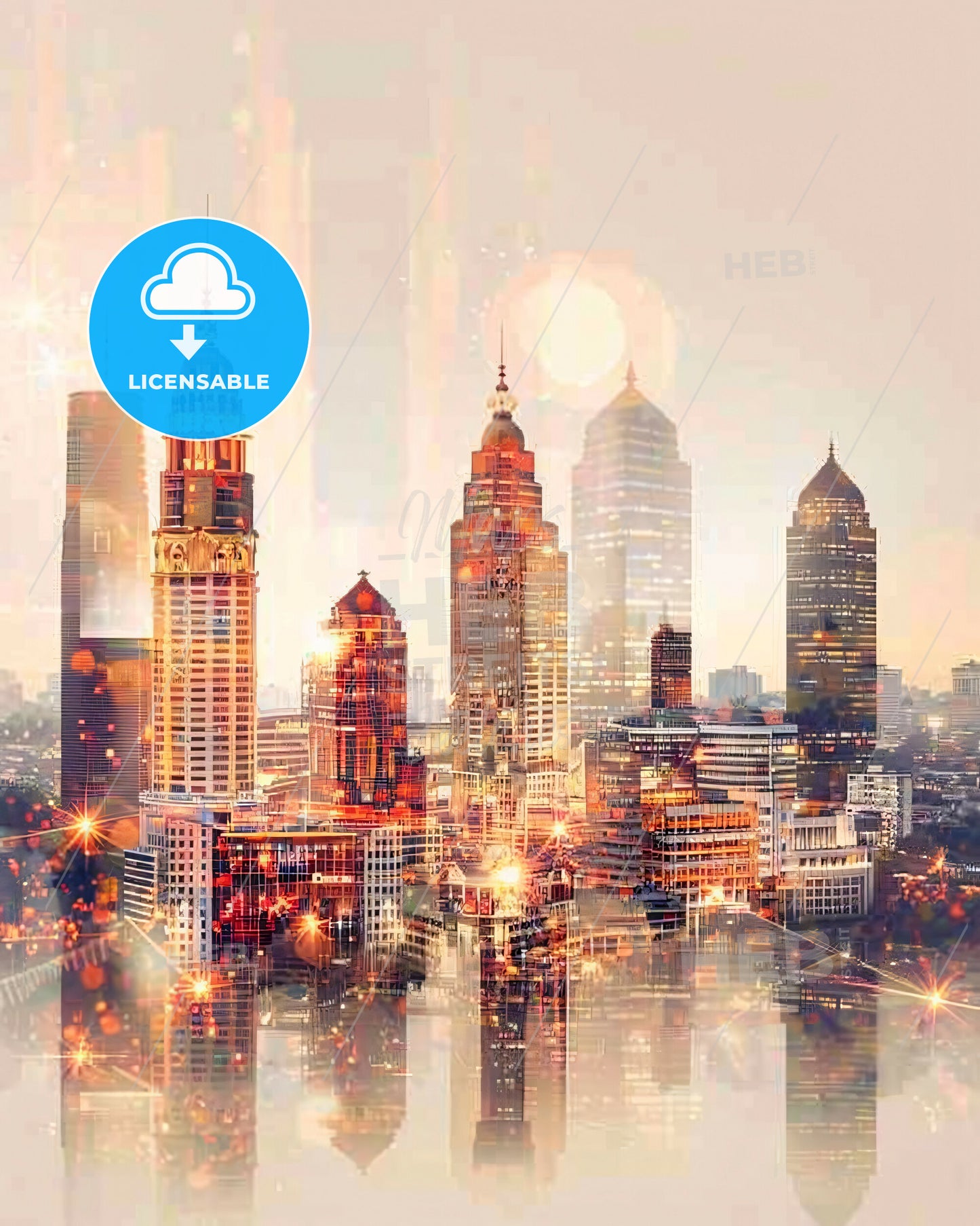 Cimahi Skyline Double Exposure Art Composite - A city skyline with many tall buildings
