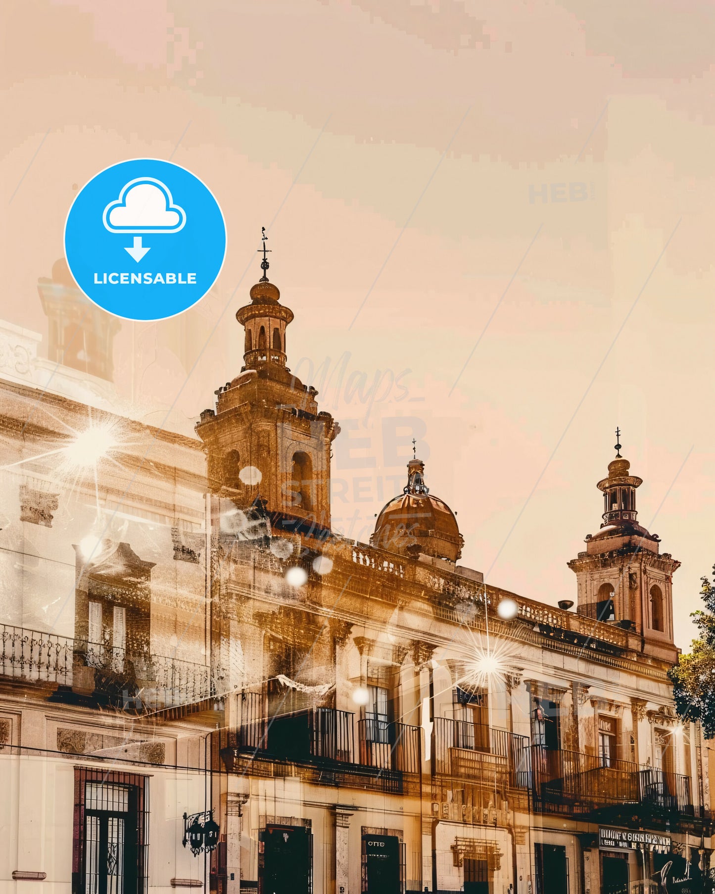 Ciudad Apodaca: Skyline Sparkle Poster - A building with towers and a balcony