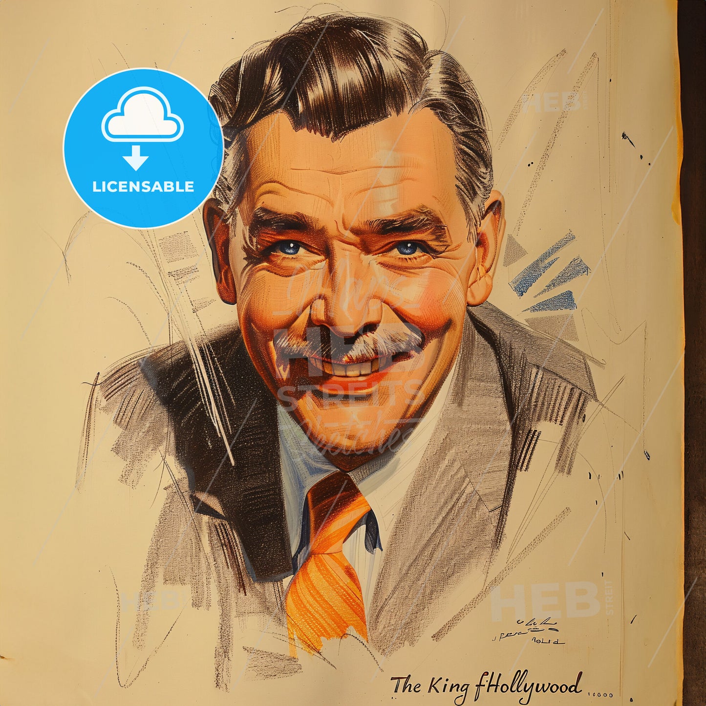 Clark Gable, 1901 - 1960, American actor - A Drawing Of A Man With A Mustache