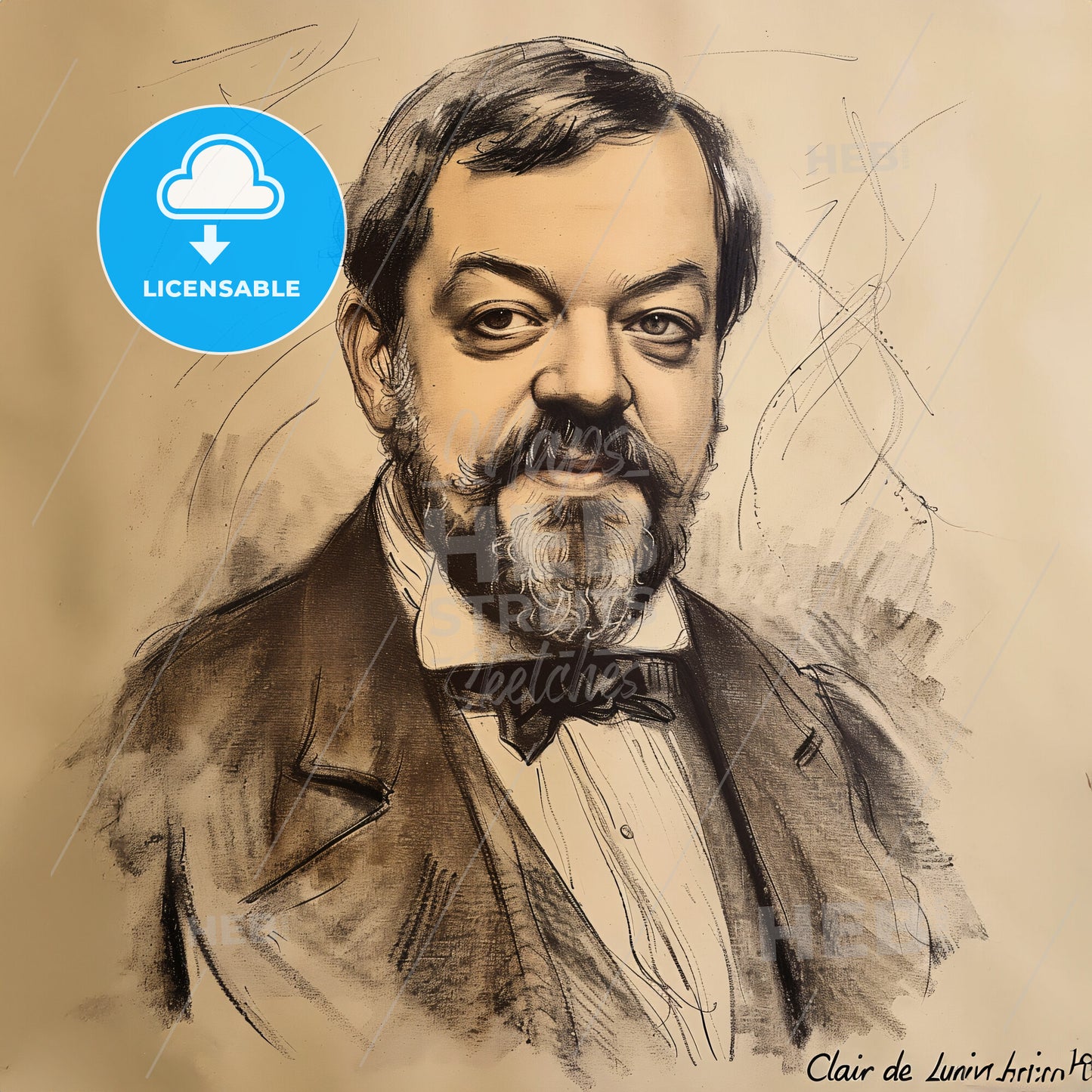 Claude Debussy, 1862 - 1918, French composer - A Drawing Of A Man
