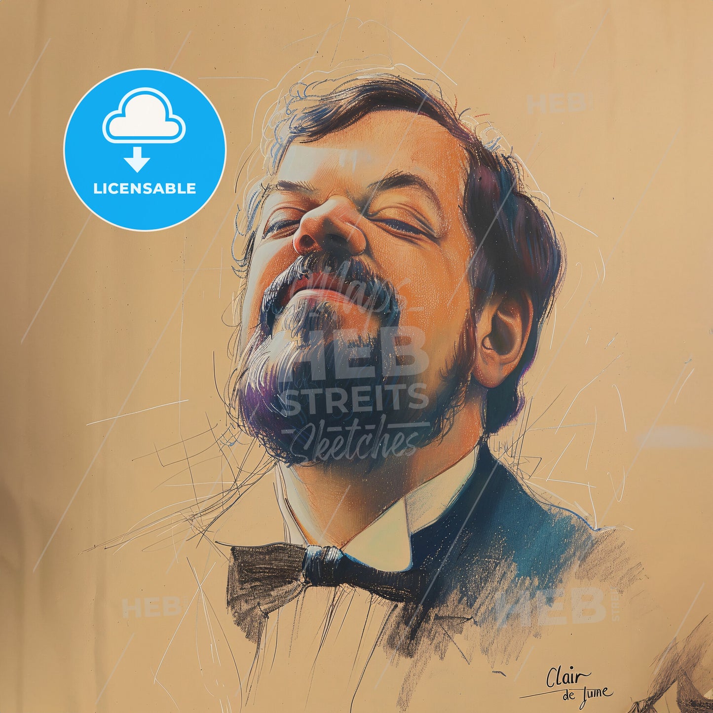 Claude Debussy, 1862 - 1918, French composer - A Drawing Of A Man With A Beard