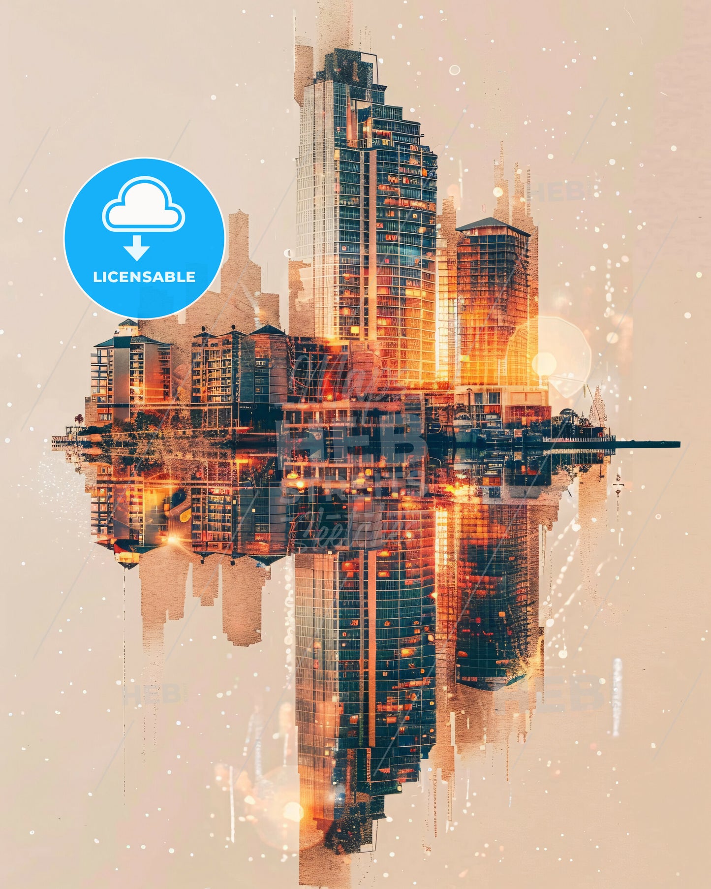 Clearwater City Skyline Double Exposure Art - A city skyline reflected in water