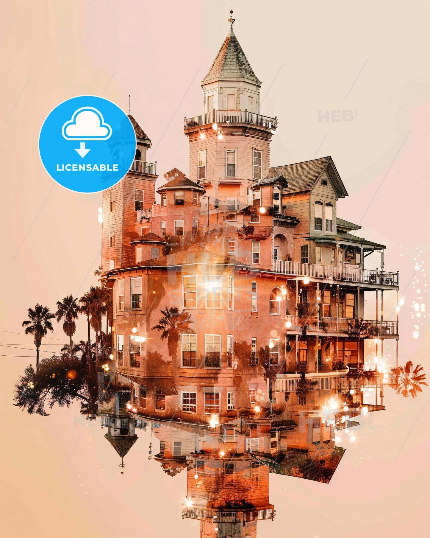 Clearwater City Skyline Vista Double-Exposure Art Poster - A house with a tower and a tower