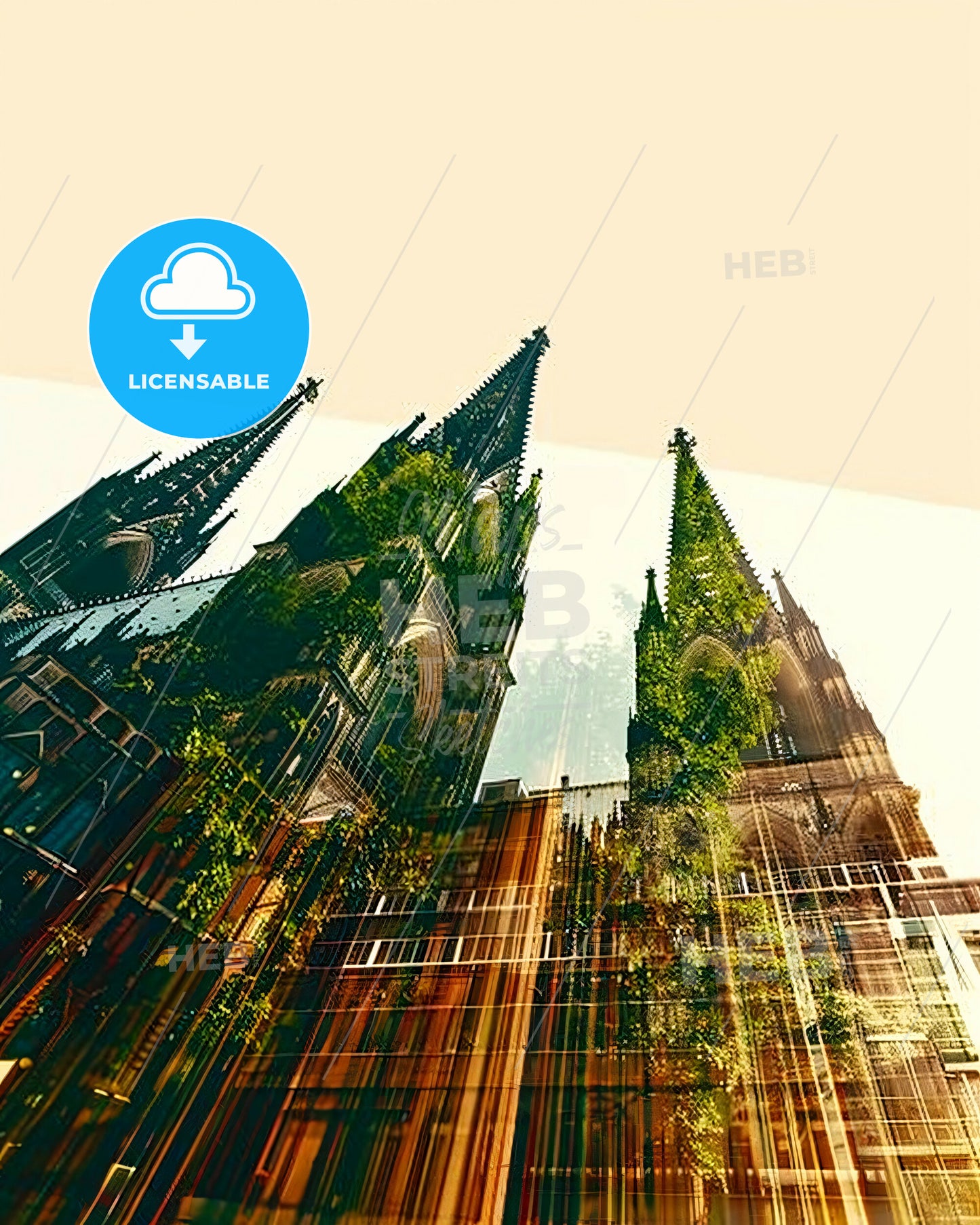 Cologne Germany Cityscape Silhouette Art Poster - A cathedral with spires and trees