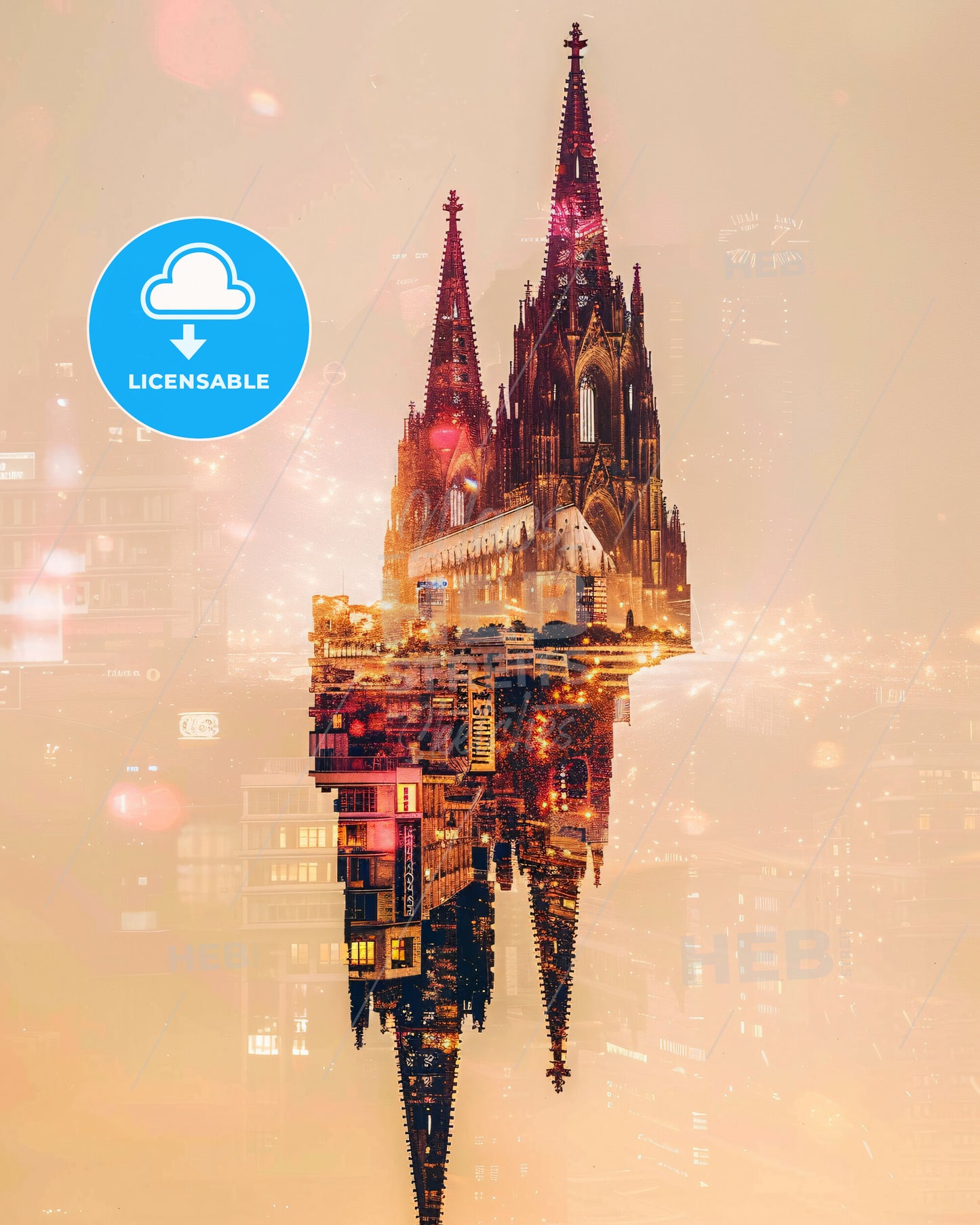 Cologne City Skyline Poster, Double Exposure, Bright Beige - A double exposure of a castle