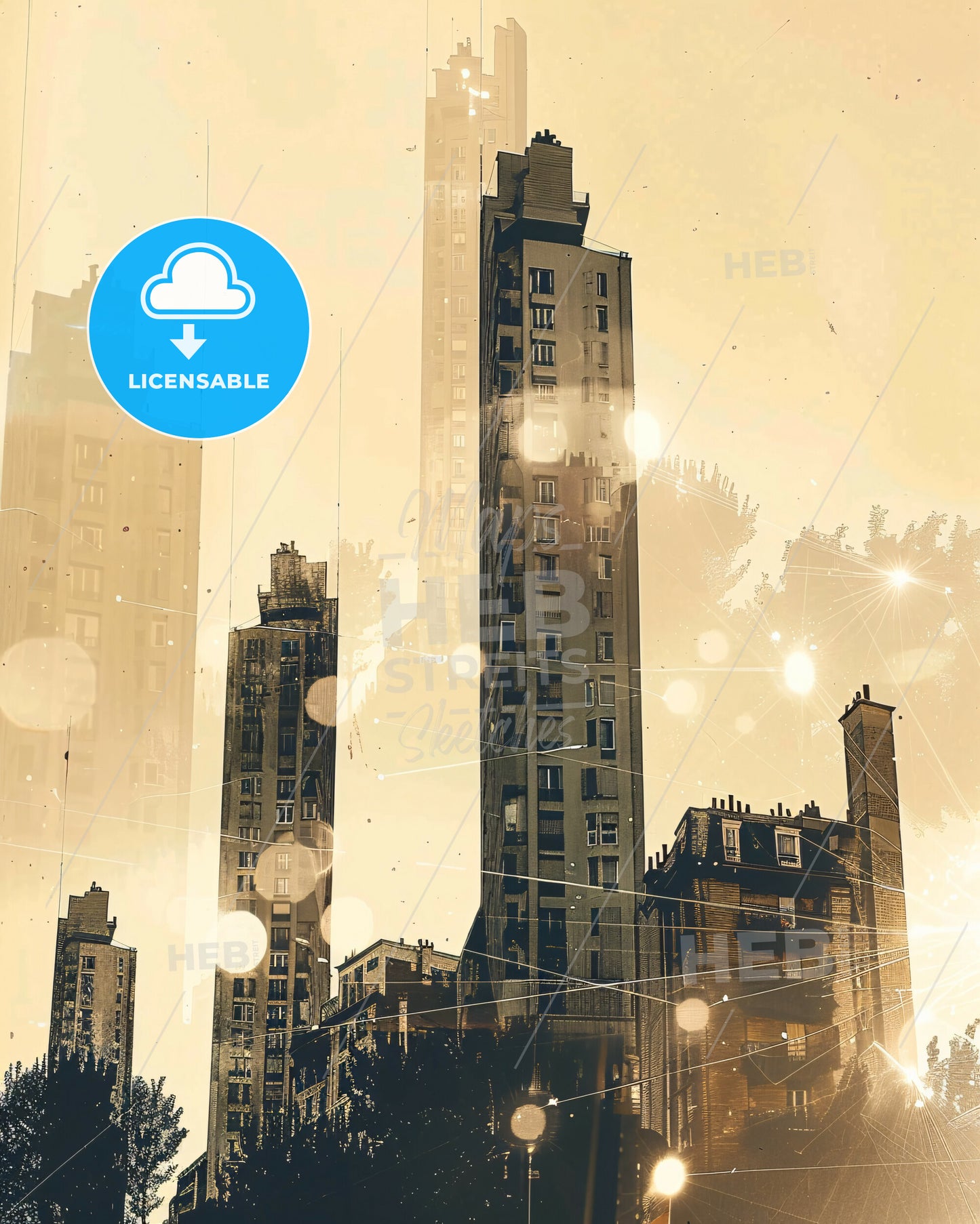 Colombes City Skyline Silhouette Poster Art - A group of tall buildings