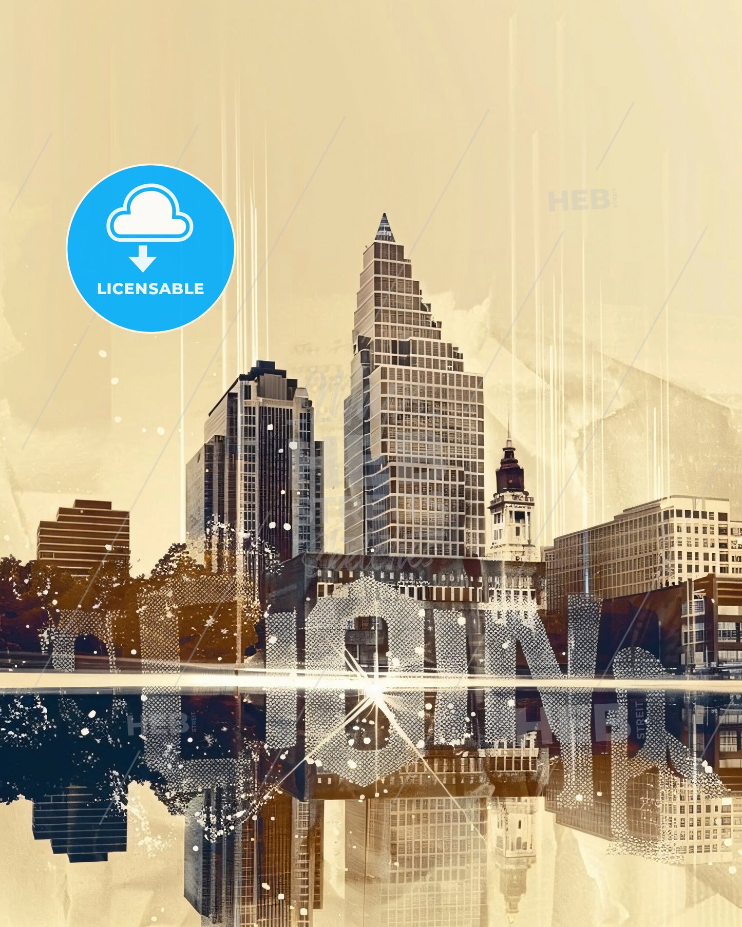 Columbus Skyline Cityscape Art Composite Poster - A city skyline with a reflection of a building