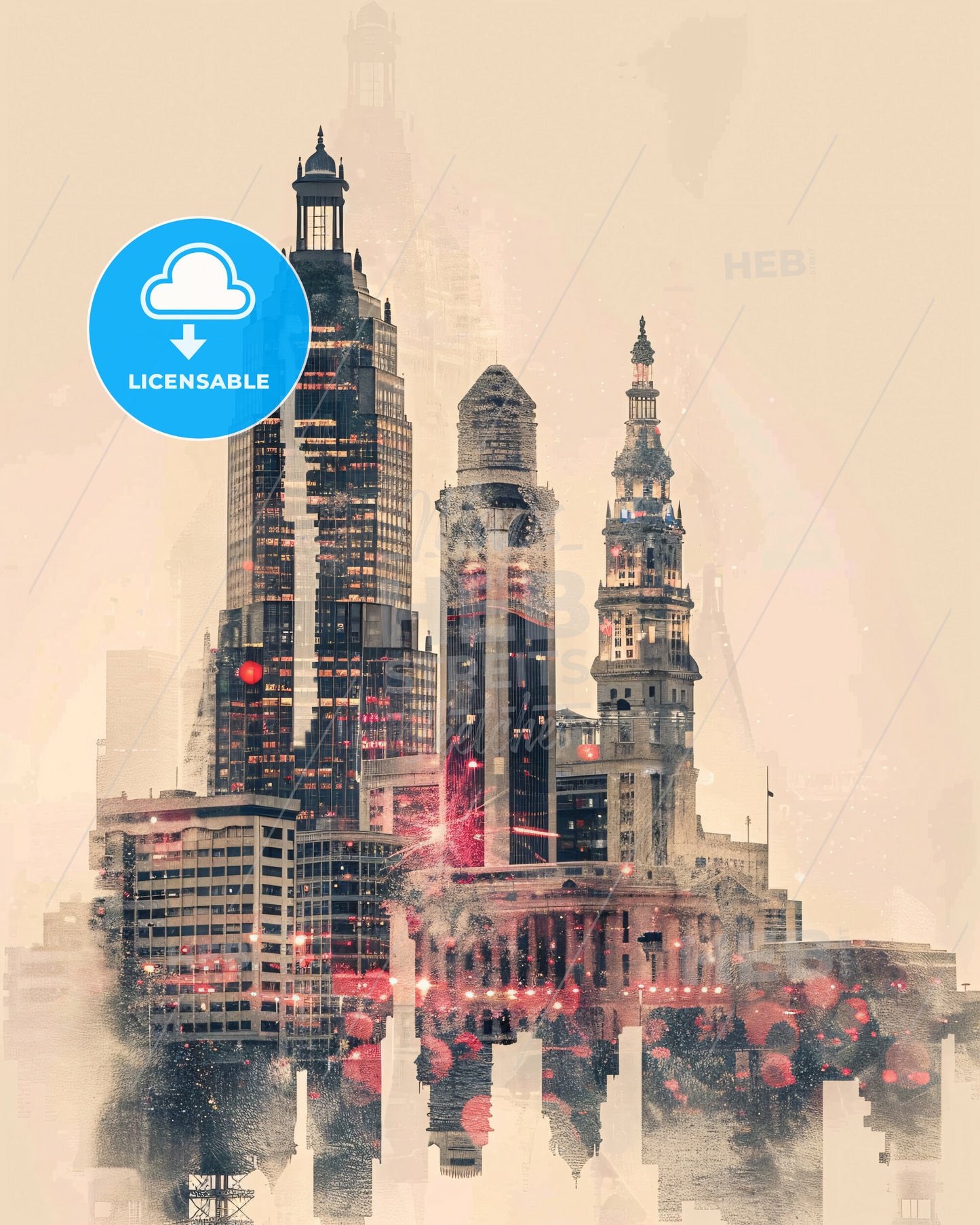 Columbus Georgia City Skyline Artwork - A city skyline with many tall buildings